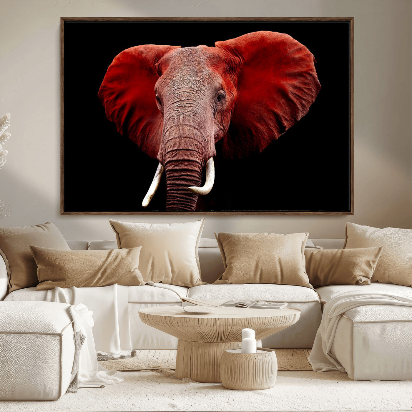 14788-MGV-CV-36X24-Red Elephant Wall Art – Bold Wildlife Canvas Print, African Safari Animal Decor for Living Room, Bedroom or Office