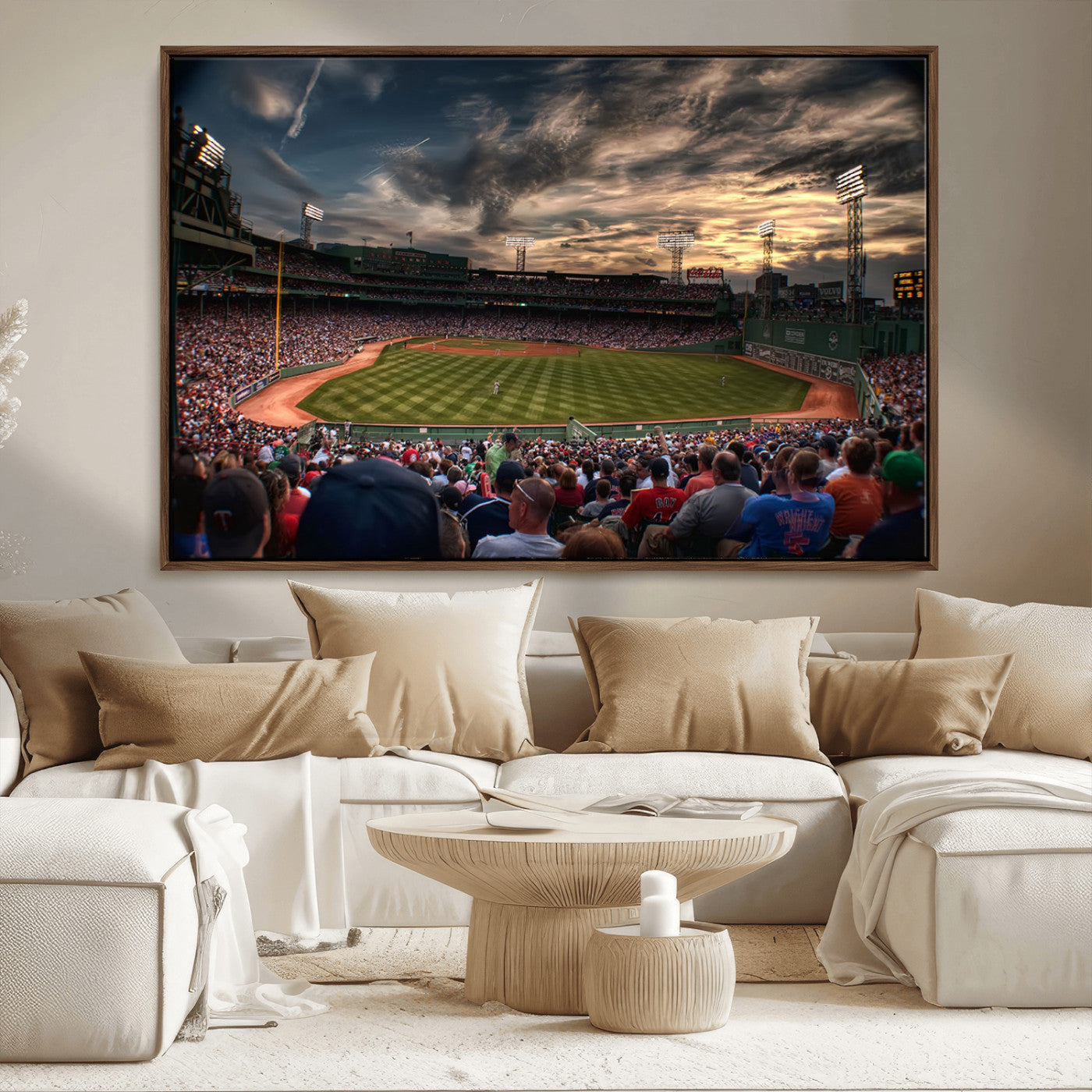 53432-MGV-FC-36X24_Walnut-Fenway Park Stadium Wall Art Canvas Print, Framed Boston Baseball Stadium Art Picture Print, Massachusetts Fenway Park Perfect