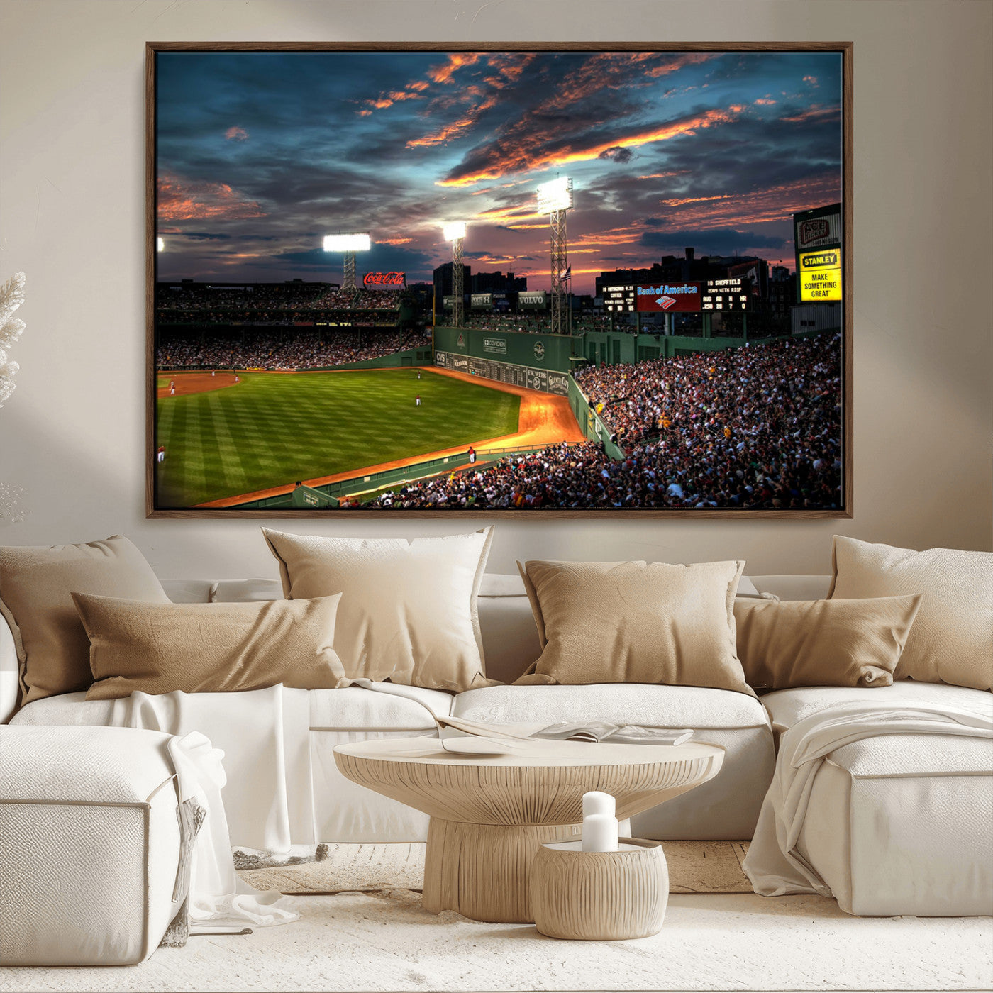 66781-MGV-FC-36X24_Walnut-Baseball Stadium Wall Art – Canvas Print Evening Game Field Packed Crowd Sunset Sky Sports Photography, Dynamic Decor for Game
