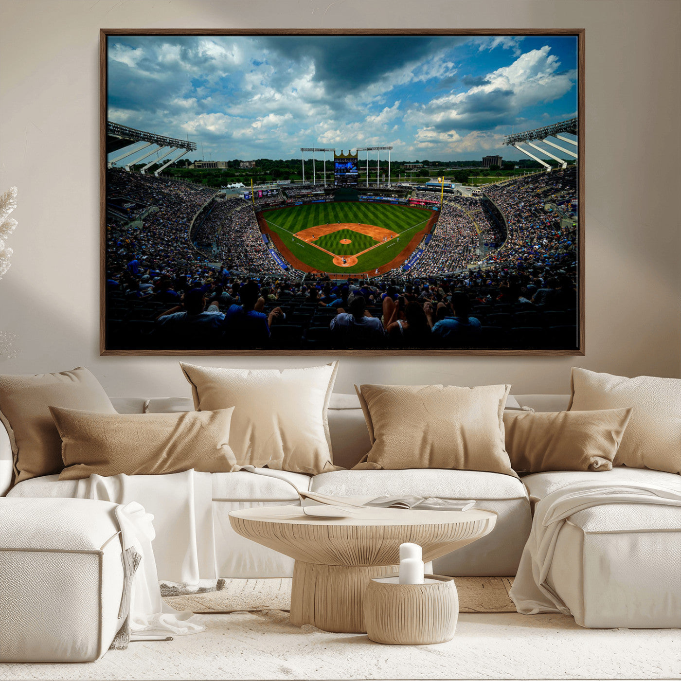 37127-MGV-CV-36X24-Kauffman Stadium Wall Art Canvas Print, Framed Kansas City Royals Field Art Picture Print, Baseball Stadium Perfect Sport Room