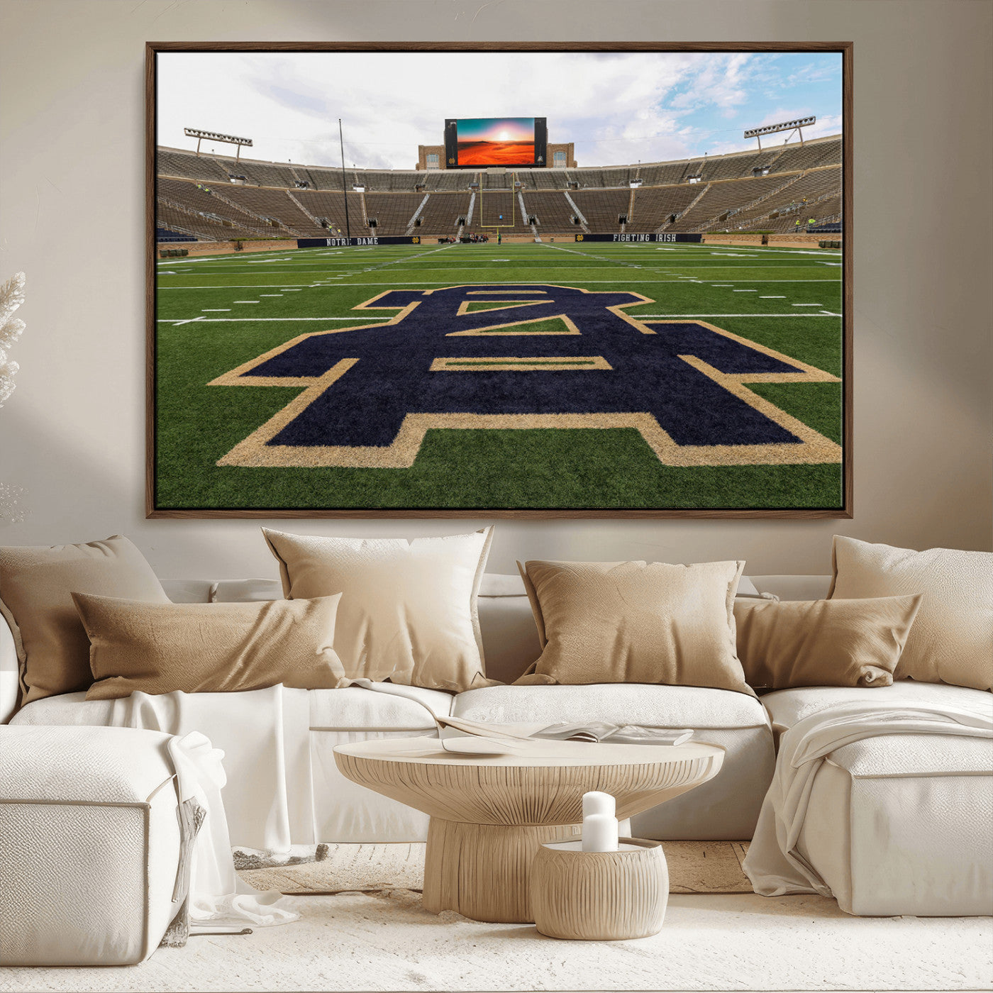 52835-MGV-FC-36X24_Walnut-Notre Dame Stadium Wall Art Canvas Print, Framed Indiana Stadium Art Picture Print, Notre Dame Field Perfect Sport Room Decor