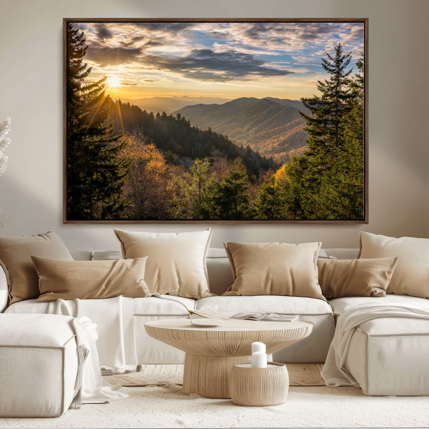 73692479-MGV-FC-36X24_Walnut-Smoky Mountains Wall Art Canvas Print, Framed Forest Mountain Art Picture Print, Spring Mountain Perfect Spring Style Decor