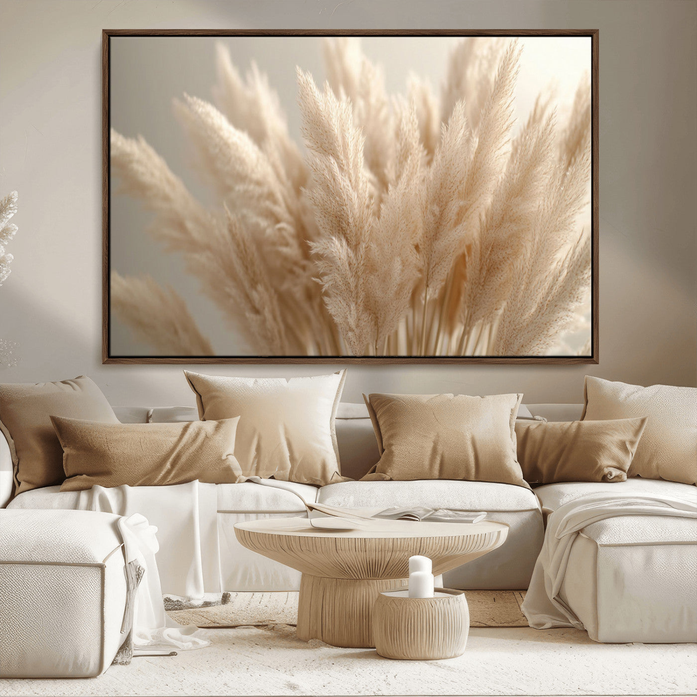 50300-MGV-CV-36X24-Pampas Grass Wall Art Canvas Print, Framed Minimalist Pampas Grass Art Picture Print, Beige Pampas Grass Perfect Minimalist Boho
