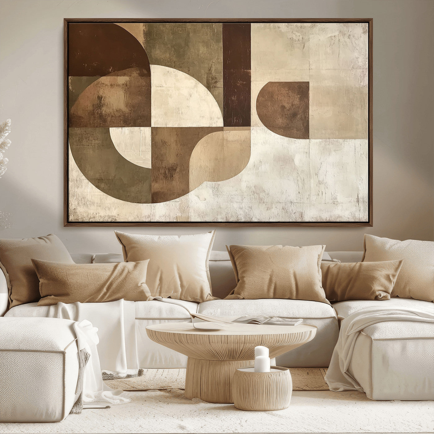 59767-MGV-FC-36X24_Walnut-Abstract Geometric Shapes Wall Art – Modern Minimalist Canvas Print, Neutral Brown Beige Tan Artwork for Living Room, Bedroom,