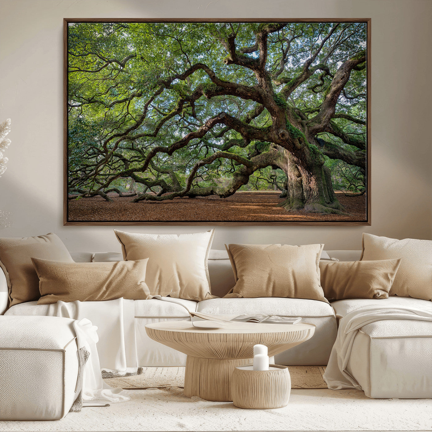 MGV-FC-36X24 - Historic Tree Wall Art Canvas Print, Framed Mossy Tree Art Picture Print, Twisted Branches Perfect Nature Southern Decor Artwork