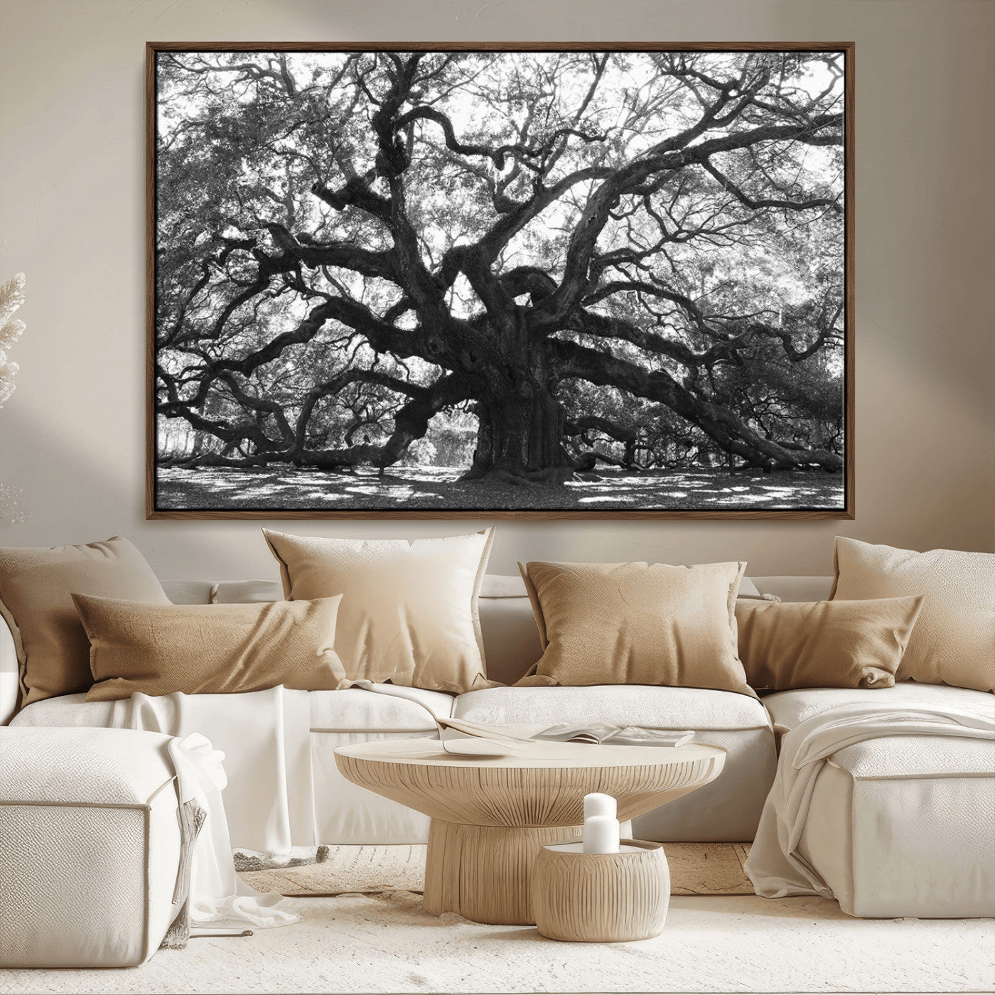 81655611-MGV-CV-36X24-Ancient Oak Wall Art Canvas Print, Framed Twisted Branches Art Picture Print, Gnarled Tree Perfect Moody Nature Decor Artwork