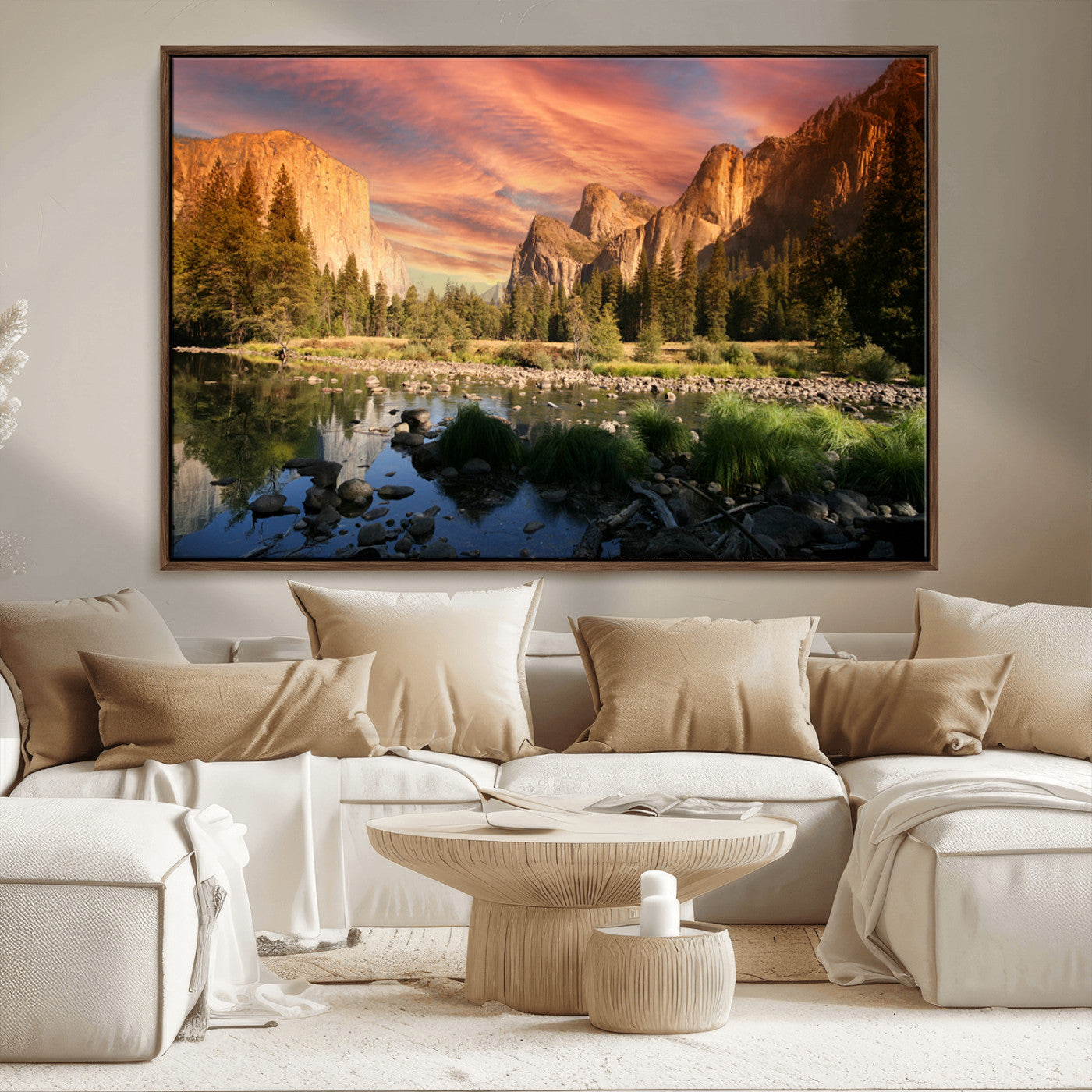 31199457-MGV-FC-36X24_Walnut-Yosemite Valley Wall Art Canvas Print, Framed El Capitan Art Picture Print, Sunset Sky Perfect Vibrant Western Decor Artwork