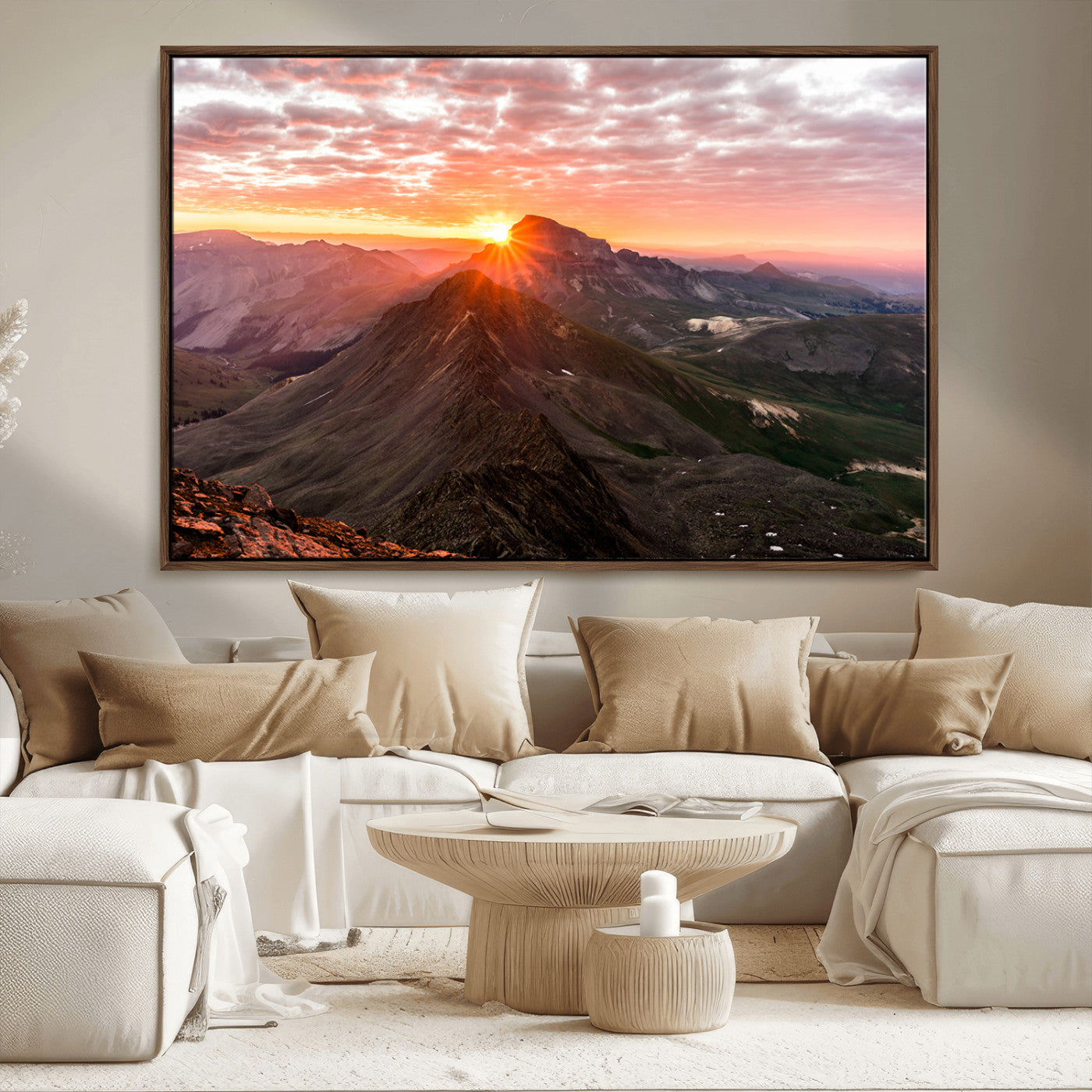 50957419-MGV-CV-36X24-Mountain Sunrise Wall Art Canvas Print, Framed Alpine Ridge Art Picture Print, Mountain Range Perfect Vibrant Rustic Decor Artwork