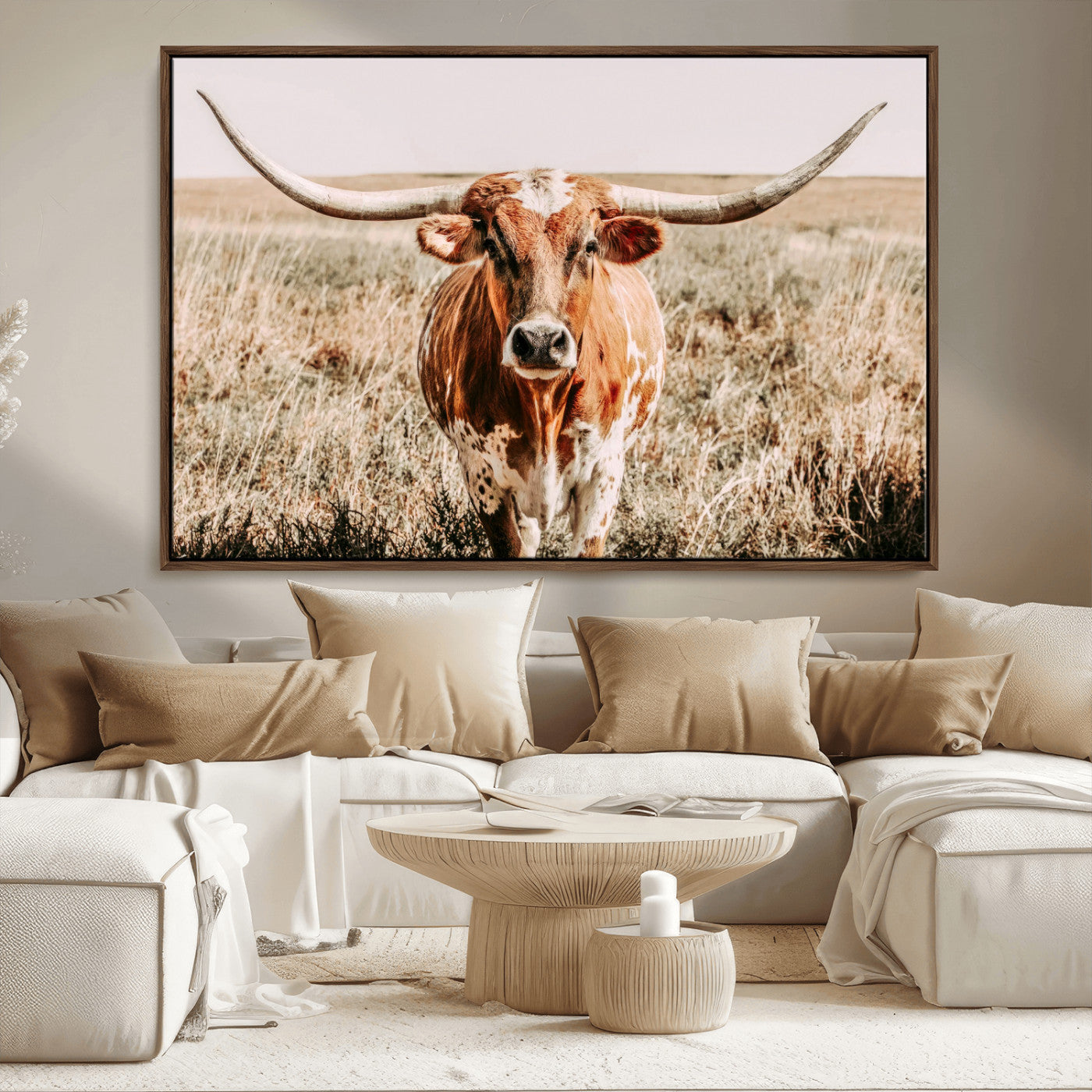 54986862-MGV-CV-36X24-Majestic Longhorn Wall Art – Canvas Print of Graceful Strength & Bold Spirit, Wild Plains Beauty Nature Inspired Rustic Decor for