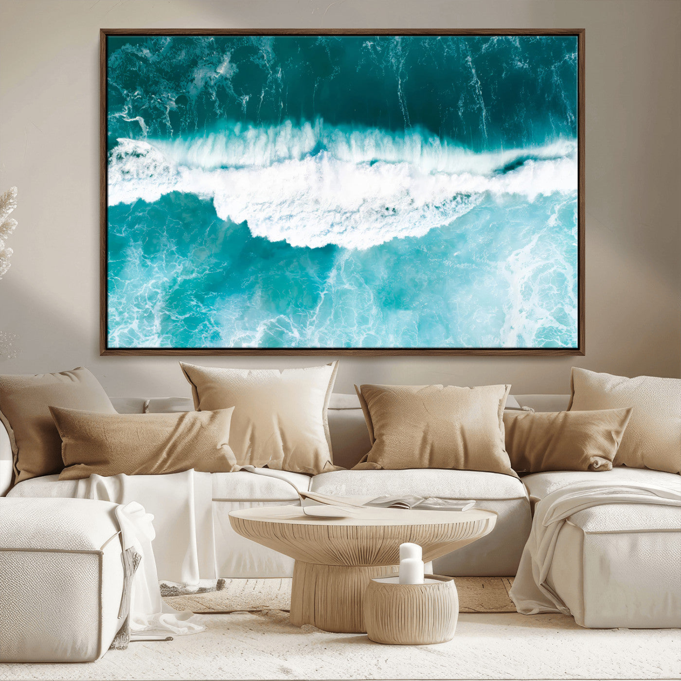 23828594-MGV-CV-36X24-Aerial Waves Wall Art Canvas Print, Framed Ocean Break Art Picture Print, Sea Foam Perfect Tropical Coastal Decor Artwork