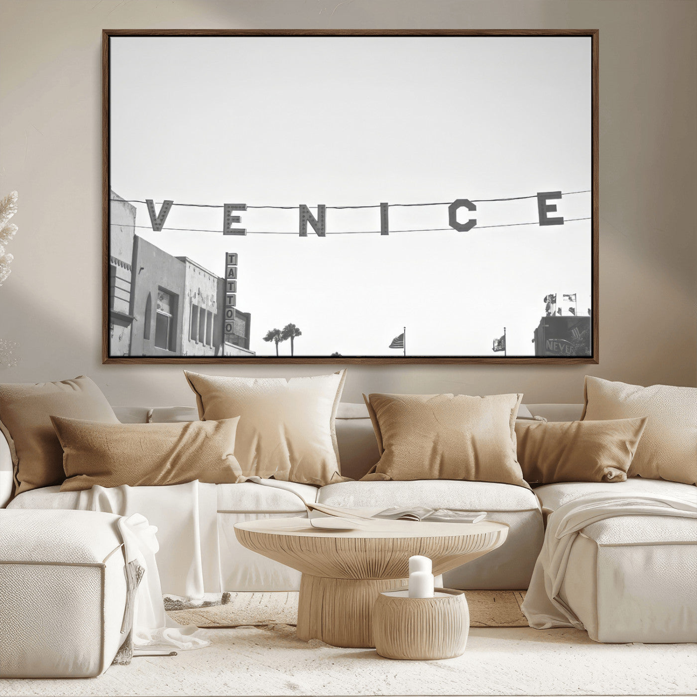 68254589-MGV-CV-36X24-Venice Sign Wall Art Canvas Print, Framed Venice Letters Art Picture Print, Los Angeles Perfect Minimalist Urban Decor Artwork