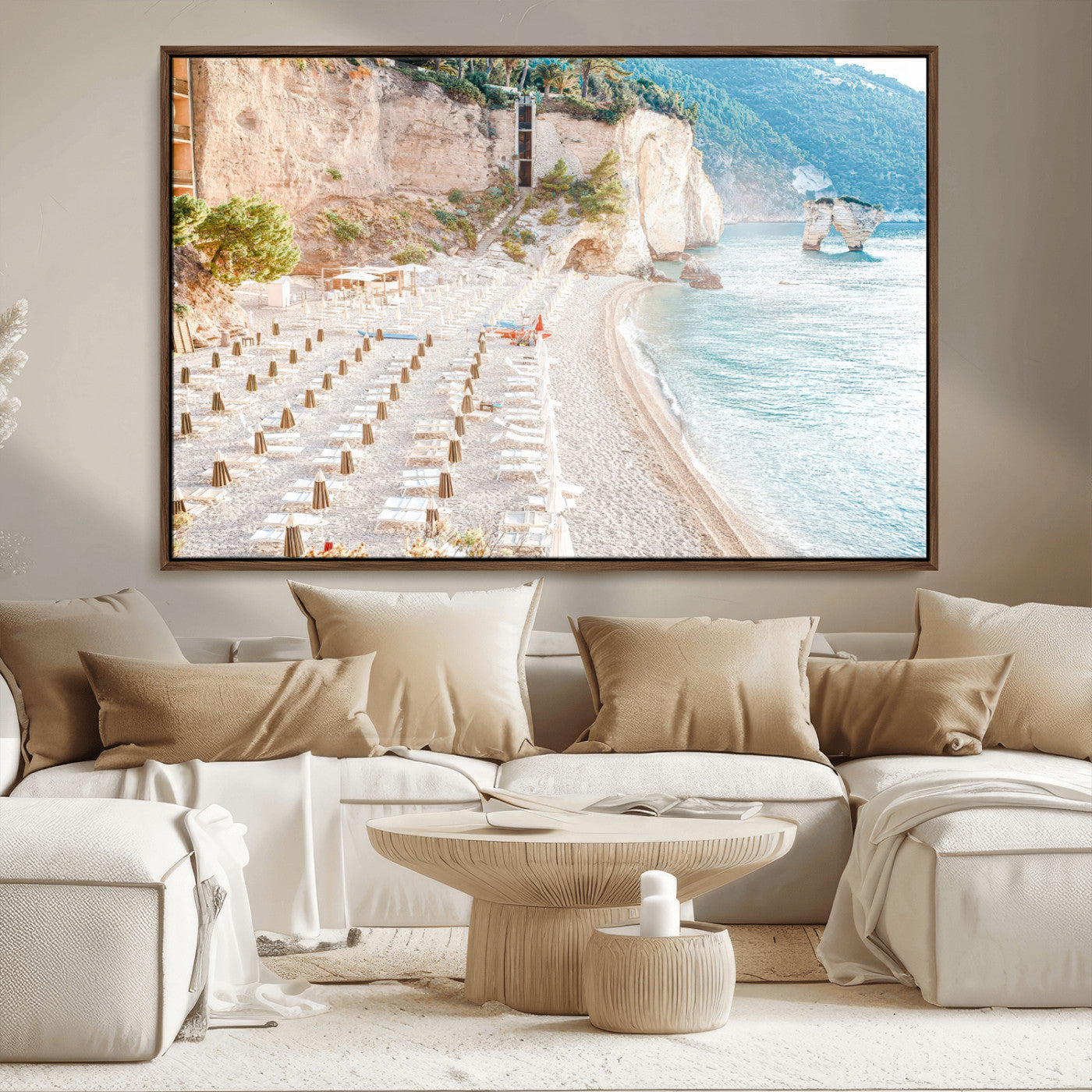 84816639-MGV-CV-36X24-Mediterranean Beach Wall Art Canvas Print, Framed Airy Coastal Art Picture Print, Summer Shore Perfect Coastal Retreat Decor