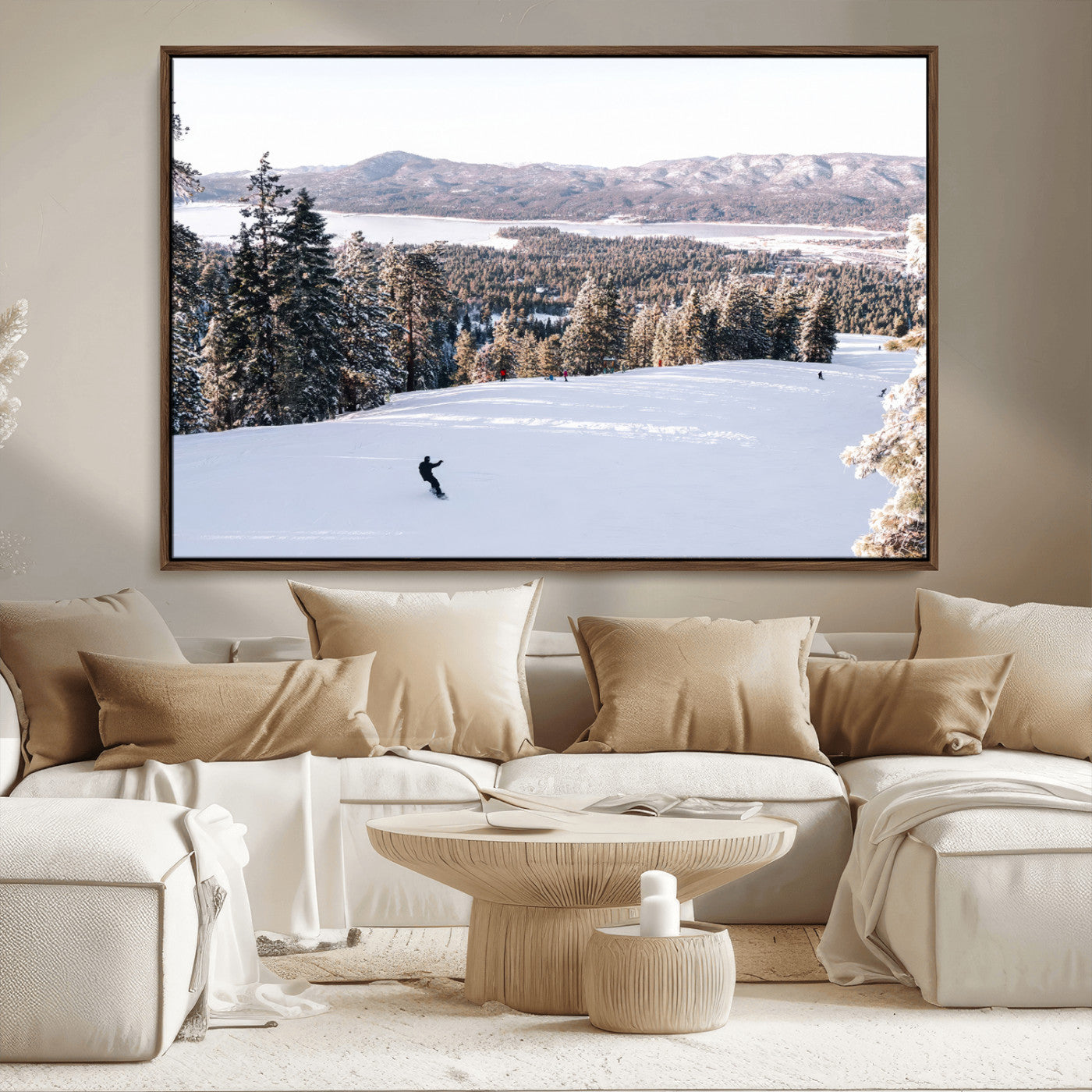 79857868-MGV-CV-36X24-Snowy Mountain Wall Art Canvas Print, Framed Ski Slope Art Picture Print, Winter Forest Perfect Modern Rustic Decor Artwork