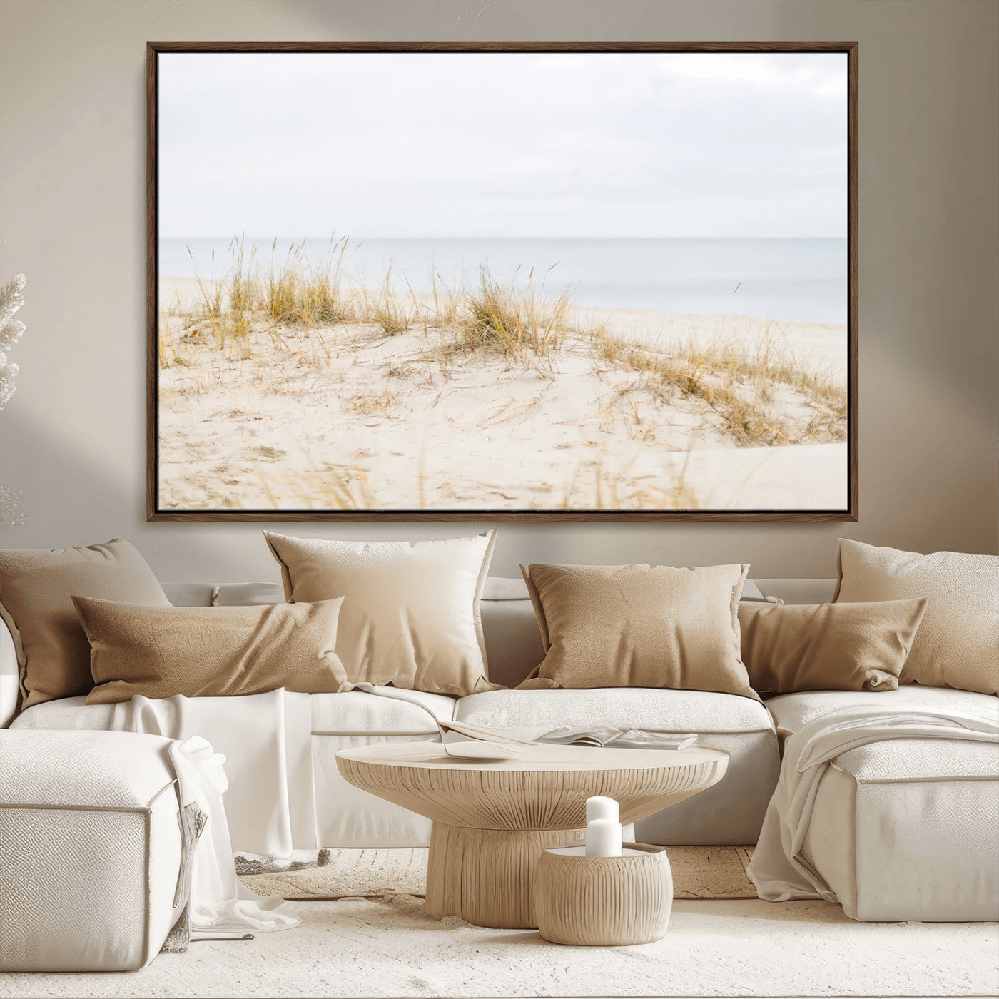 13146857-MGV-CV-36X24-Beach Dunes Wall Art Canvas Print, Framed Soft Horizon Art Picture Print, Coastal Grass Perfect Minimalist Coastal Decor Artwork