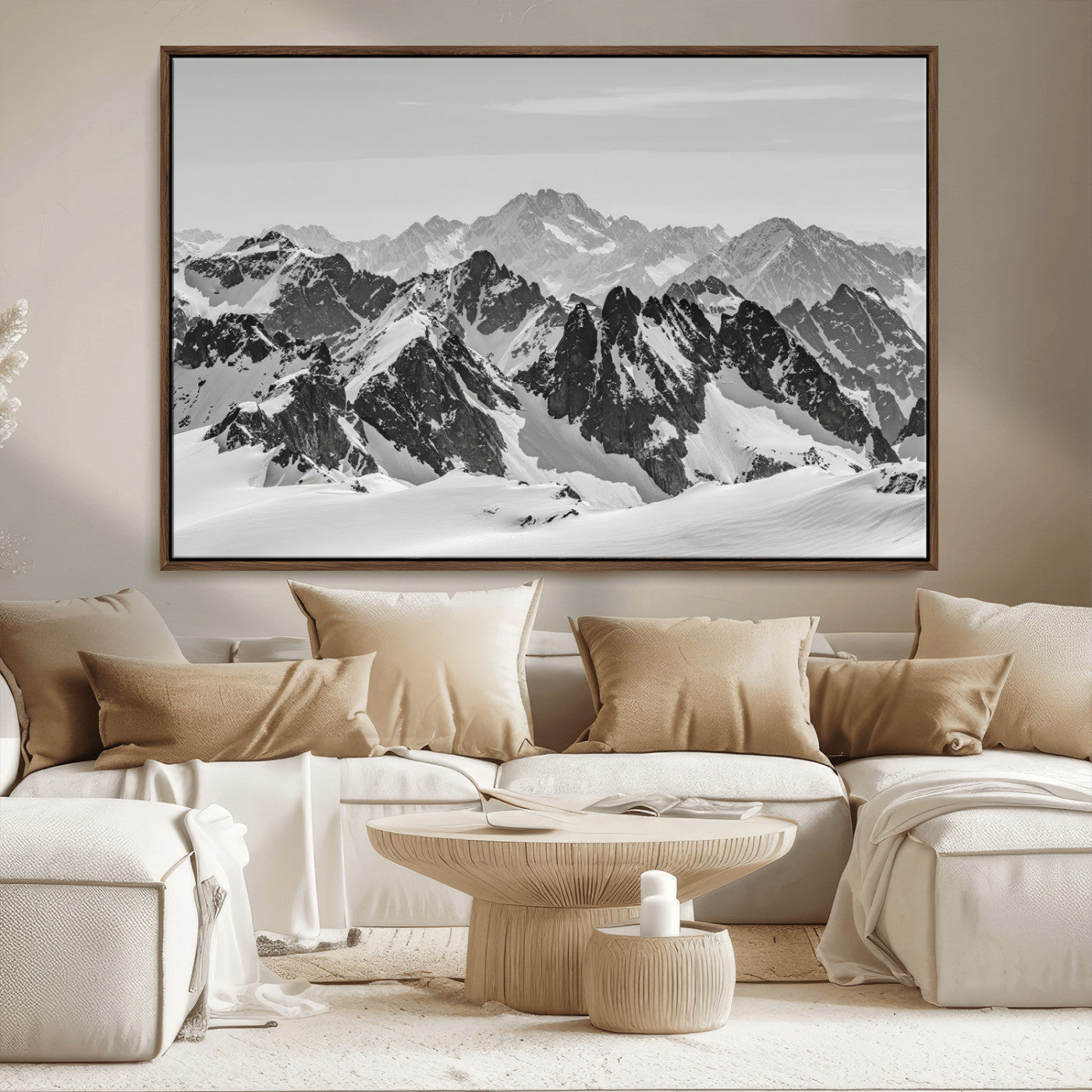 32399691-MGV-CV-36X24-Snowy Mountain Wall Art Canvas Print, Framed Mountain Peaks Art Picture Print, Alpine Mountains Perfect Minimalist Alpine Decor