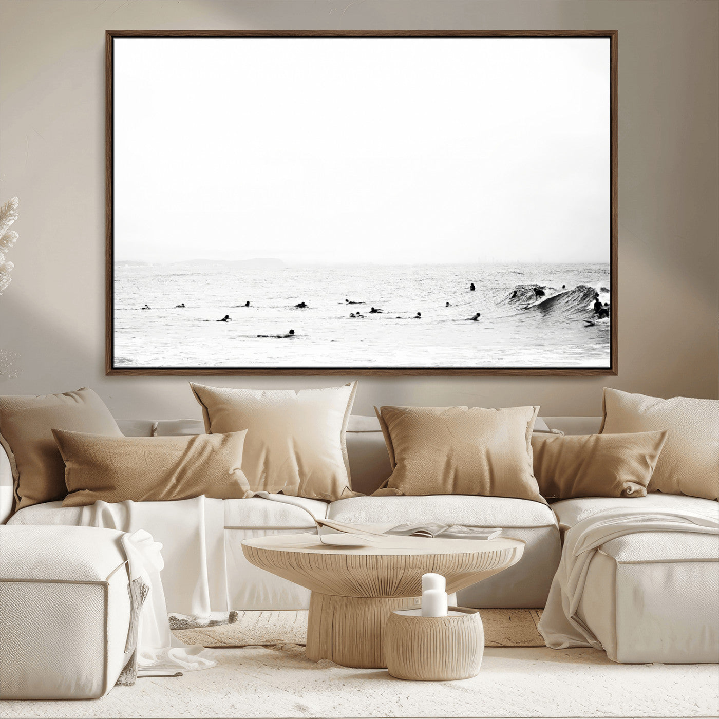 38441169-MGV-CV-36X24-Monochrome Swimming Wall Art Canvas Print, Framed Ocean Horizon Art Picture Print, Moody Coastal Perfect Minimalist Coastal Decor