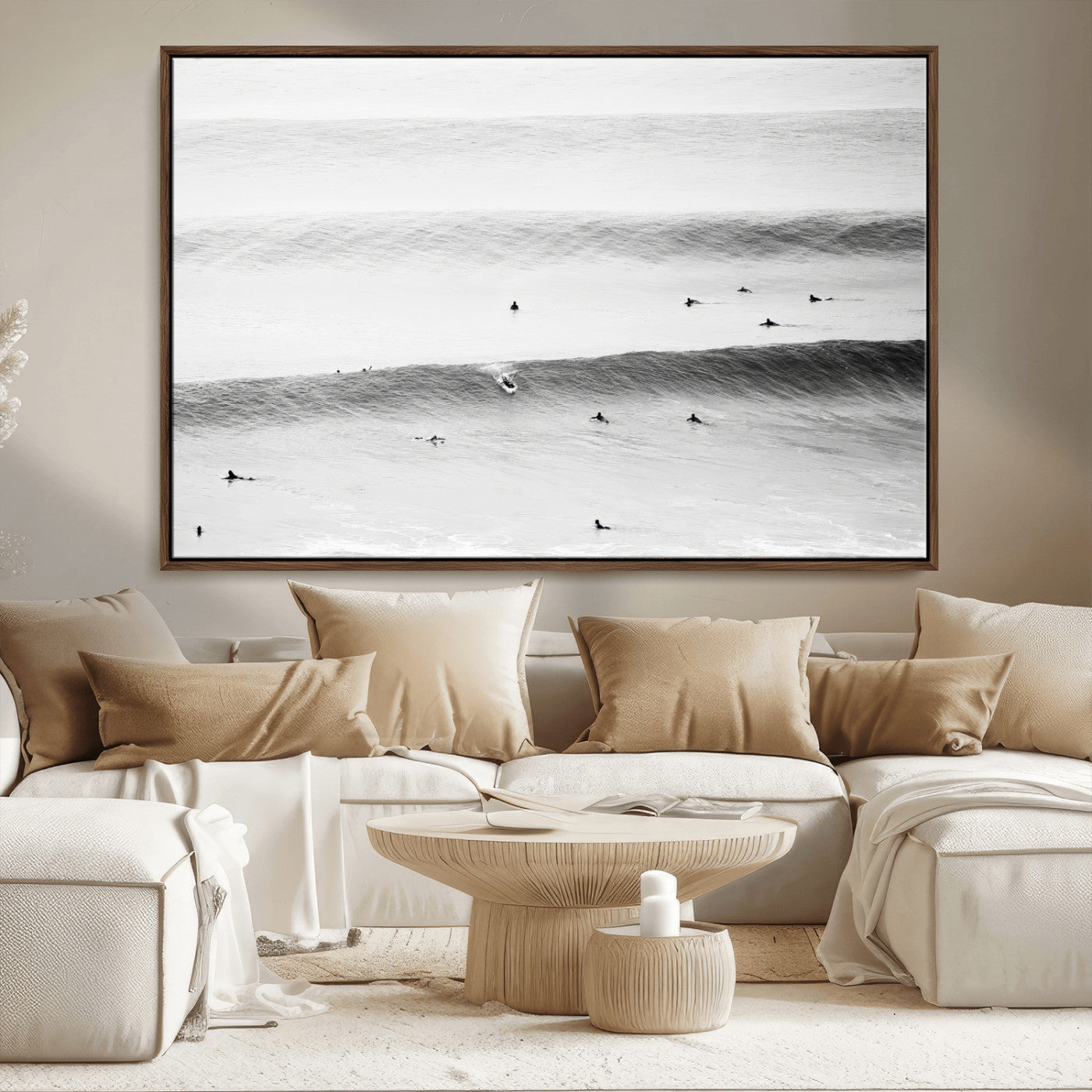 54291445-MGV-CV-36X24-Black White Ocean Wall Art Canvas Print, Framed Coastal Sport Art Picture Print, Ocean Culture Perfect Minimalist Coastal Decor