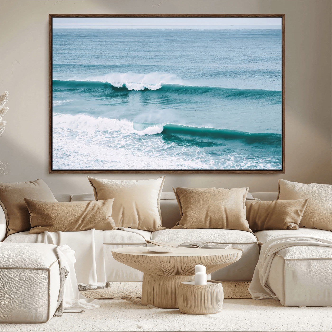 73692470-MGV-CV-36X24-Ocean Swell Wall Art Canvas Print, Framed Surf Waves Art Picture Print, Blue Water Perfect Coastal Dynamic Decor Artwork