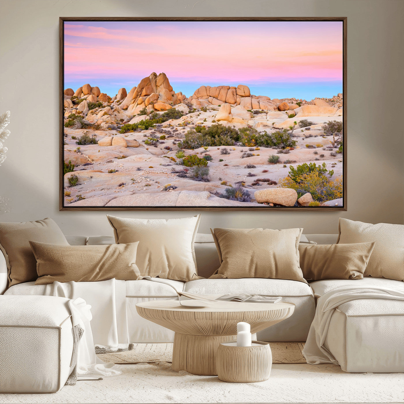 96167137-MGV-CV-36X24-Vibrant Sunset Sky Wall Art Canvas Print, Framed Joshua Tree Art Picture Print, Rugged Terrain Perfect Southwestern Boho Decor