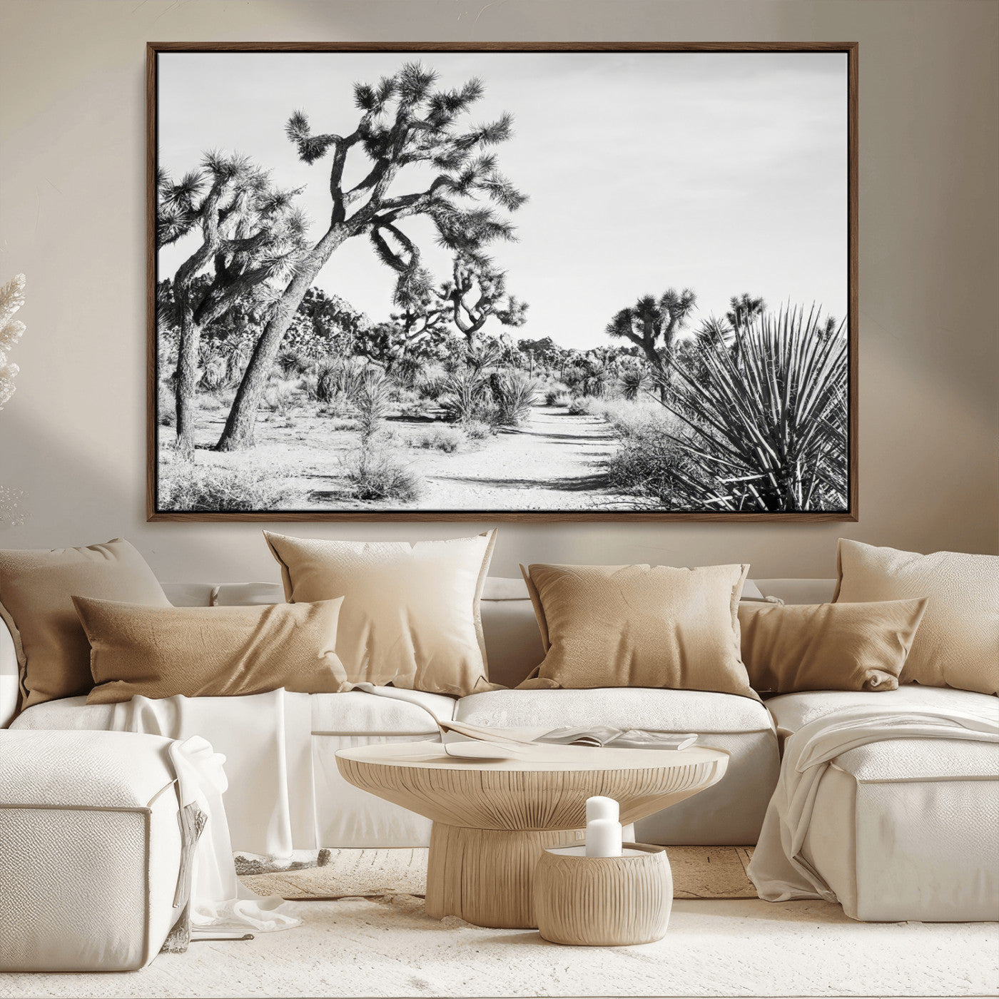 88164251-MGV-CV-36X24-Joshua Tree Wall Art Canvas Print, Framed Desert Path Art Picture Print, Monochrome Desert Perfect Minimalist Desert Decor Artwork