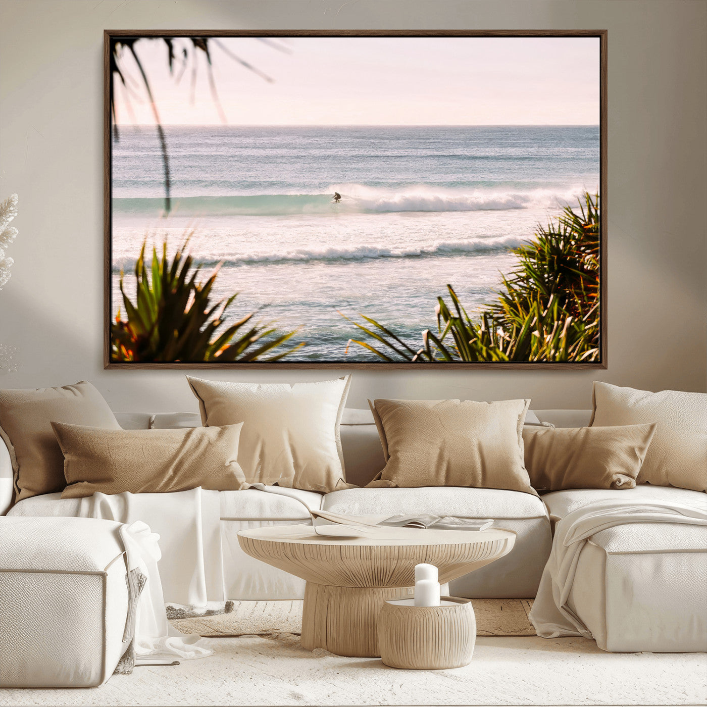 23287092-MGV-CV-36X24-Ocean Surfer Wall Art Canvas Print, Framed Coastal Surf Art Picture Print, Tropical Beach Perfect Tropical Coastal Decor Artwork