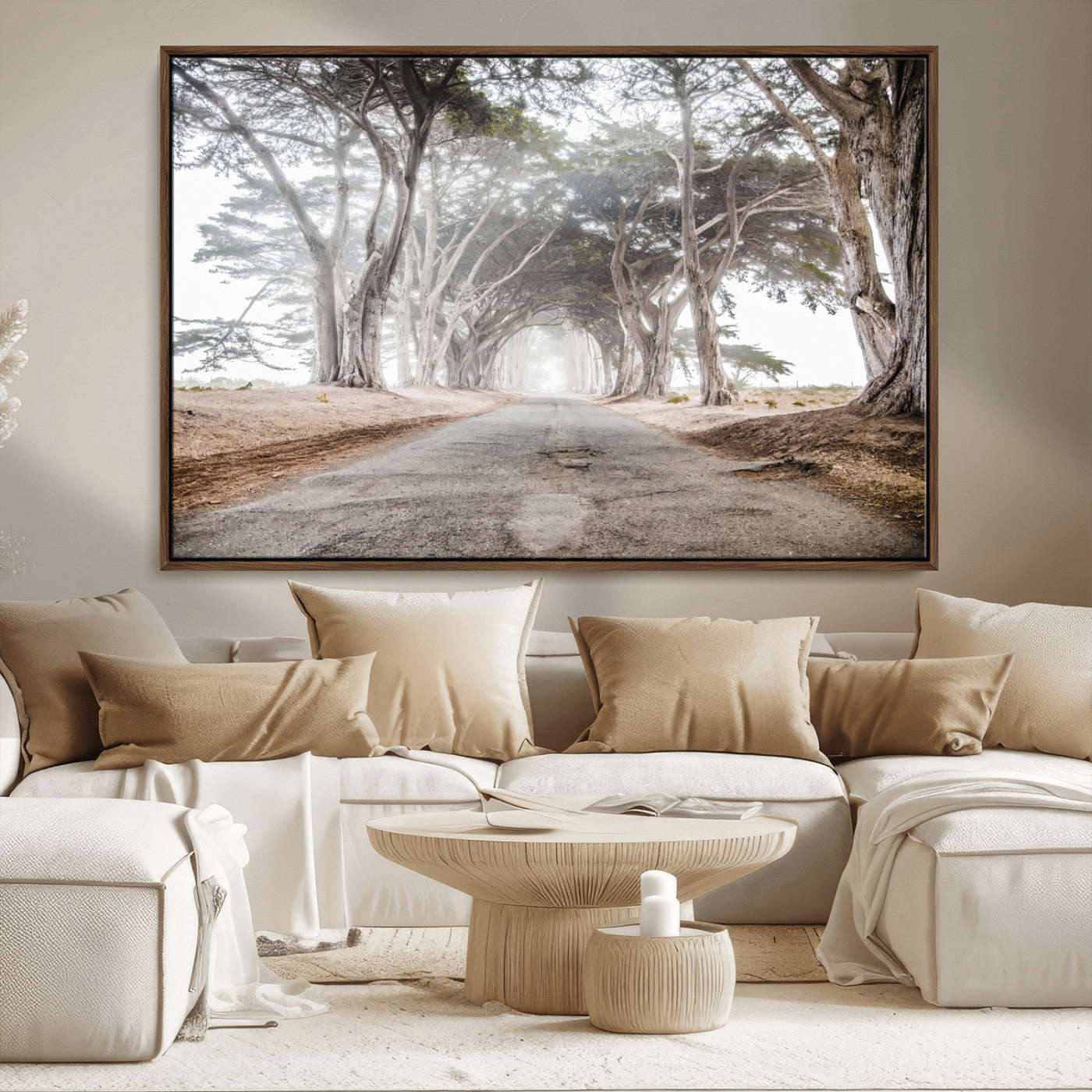 87090469-MGV-CV-36X24-Cypress Tunnel Wall Art Canvas Print, Framed Misty Road Art Picture Print, Foggy Trees Perfect Rustic Woodland Decor Artwork
