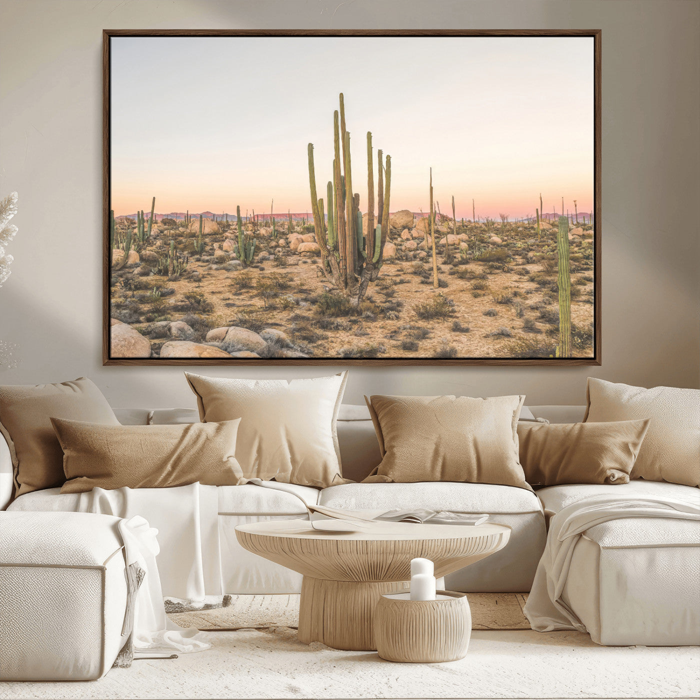 76234974-MGV-CV-36X24-Desert Cactus Wall Art Canvas Print, Framed Baja Desert Art Picture Print, Pastel Desert Perfect Southwestern Boho Decor Artwork