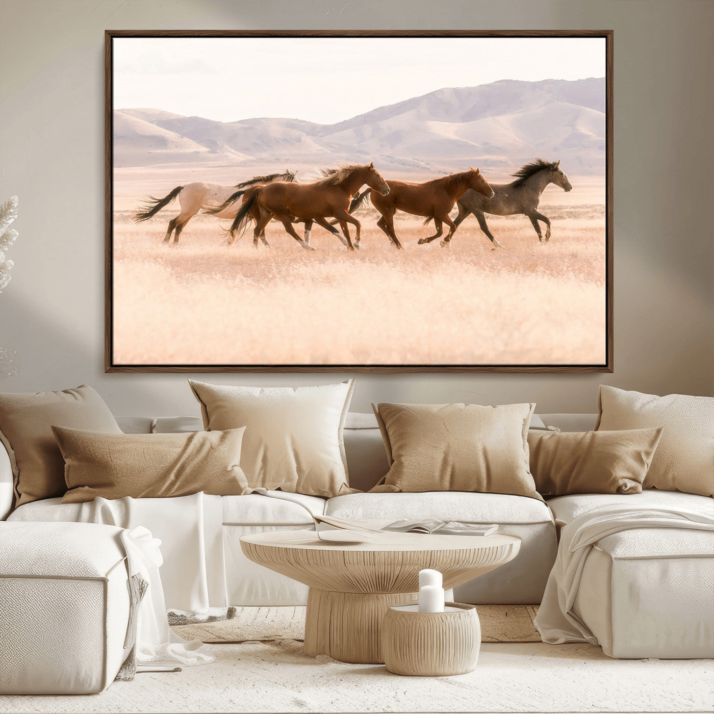 83644685-MGV-CV-36X24-Wild Horse Art Wall Art Canvas Print, Framed Rustic Western Art Picture Print, Desert Horse Scene Perfect Rustic Western Decor