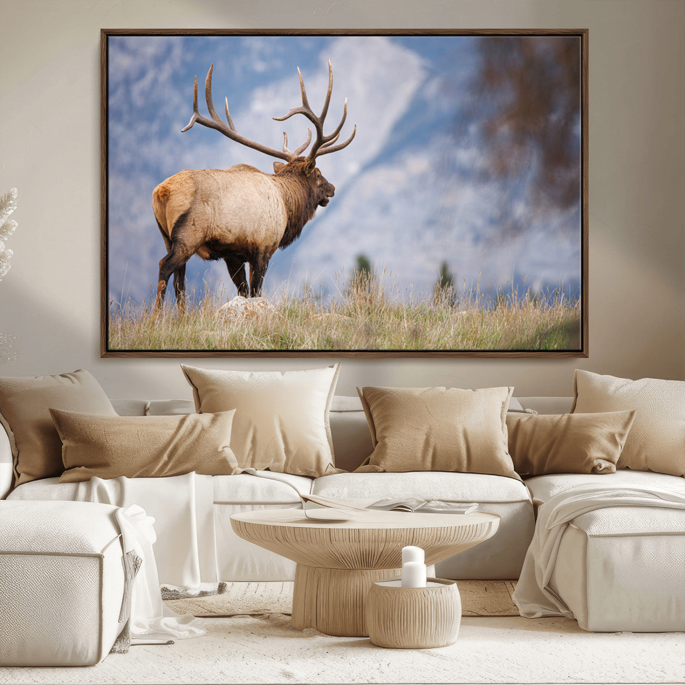 26365841-MGV-FC-36X24_Walnut-Mountain Elk Art Wall Art Canvas Print, Framed Rustic Wildlife Print Art Picture Print, Lodge Style Decor Perfect Rustic Lodge