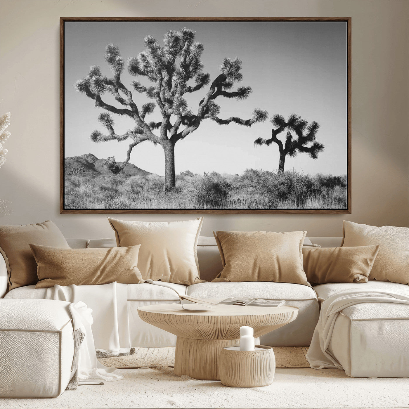 50975475-MGV-FC-36X24_Walnut-Joshua Tree Art Wall Art Canvas Print, Framed Desert Tree Print Art Picture Print, Black White Nature Perfect Southwestern Boho