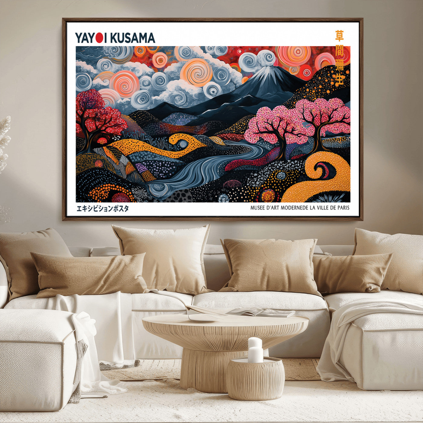 43879290-MGV-CV-36X24-Japanese Abstract Wall Art – Mount Fuji Cherry Blossom Canvas Print, Modern Asian Inspired Landscape Decor for Living Room,