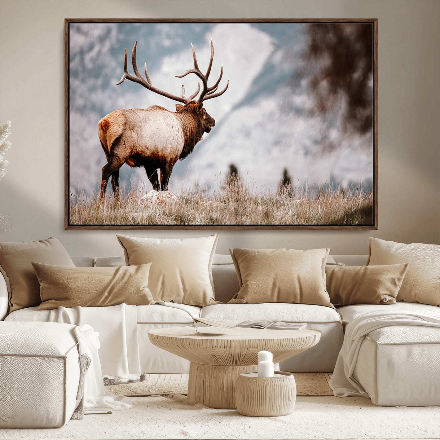 70489411-MGV-CV-36X24-Elk Photography Wall Art Canvas Print, Framed Mountain Wildlife Art Picture Print, Rustic Nature Decor Perfect Rustic Lodge Decor