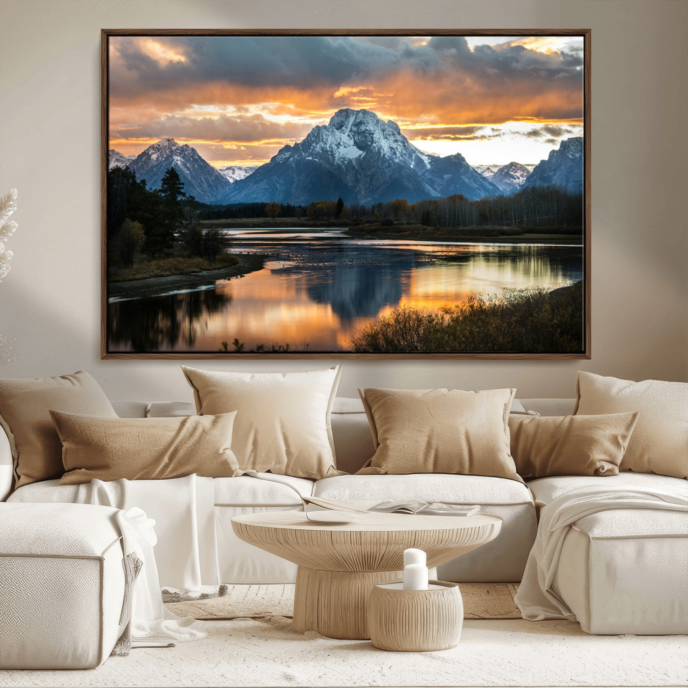 14130176-MGV-CV-36X24-Mountain Sunset Wall Art Canvas Print, Framed Alpine Wilderness Art Picture Print, Golden Hour Perfect Rustic Wilderness Decor