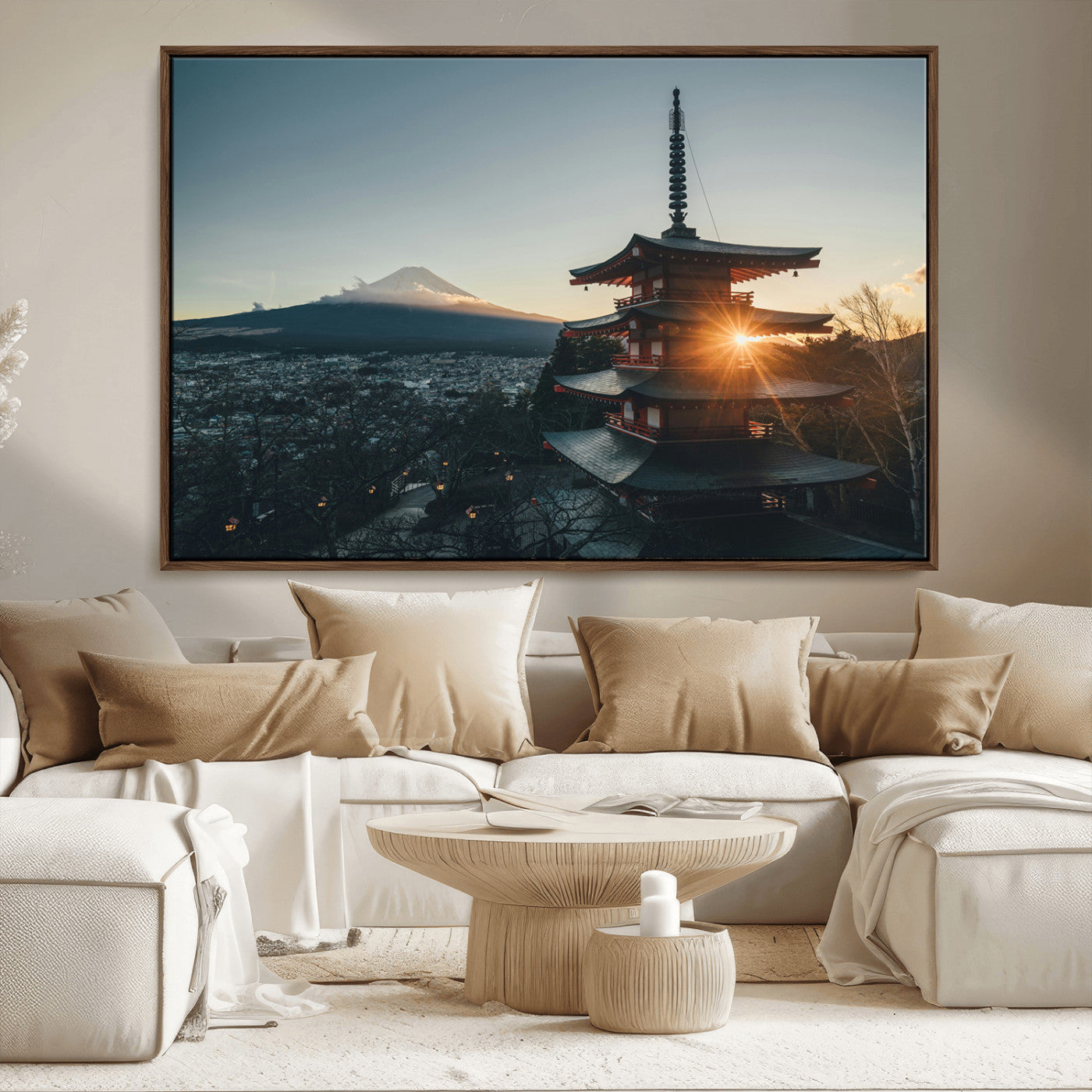87729656-MGV-CV-36X24-Mount Fuji Wall Art Canvas Print, Framed Japan Travel Art Picture Print, Chureito Pagoda Perfect Zen Minimalism Decor Artwork