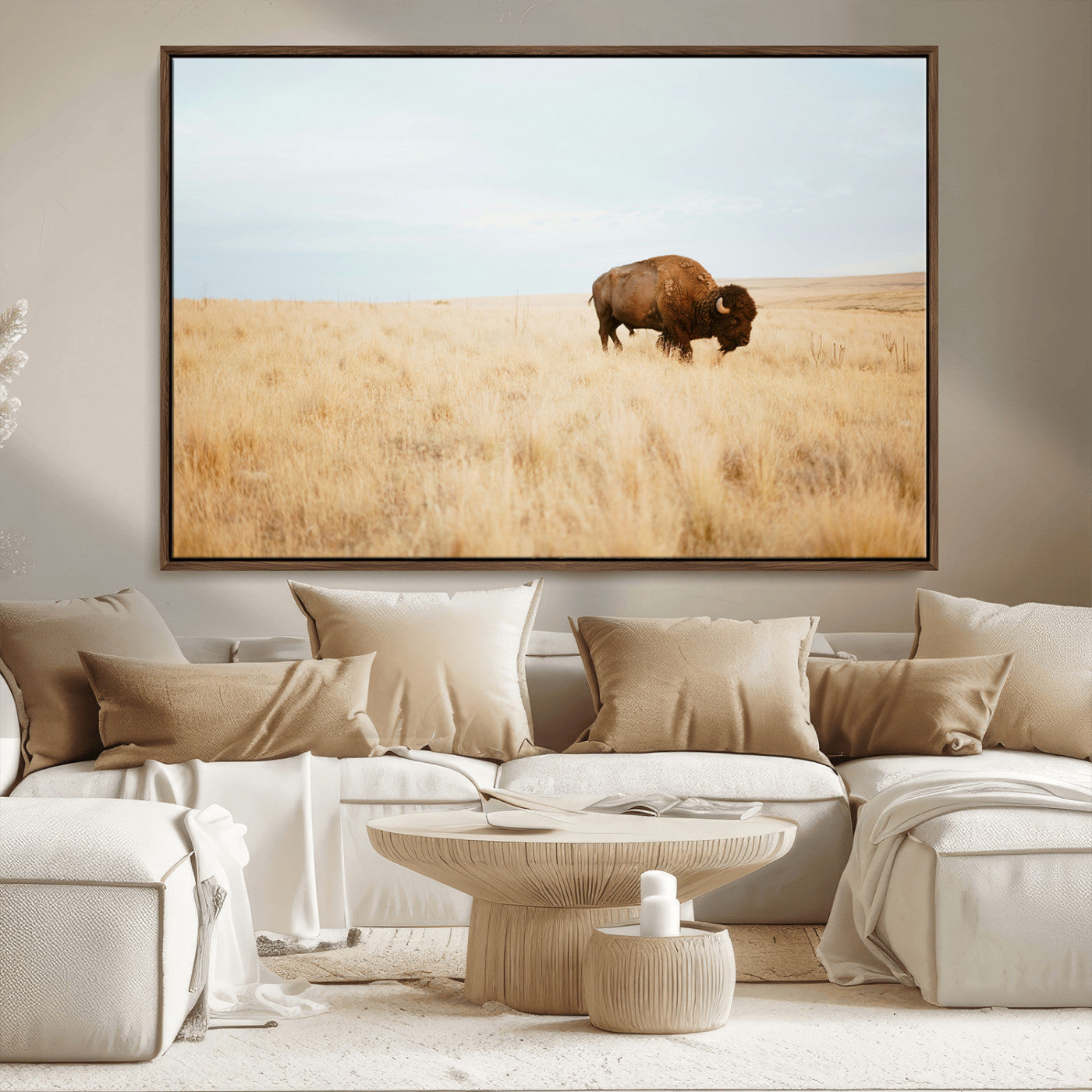 61392510-MGV-CV-36X24-Buffalo Wall Art Wall Art Canvas Print, Framed Western Wildlife Decor Art Picture Print, Rustic Farmhouse Art Perfect Rustic