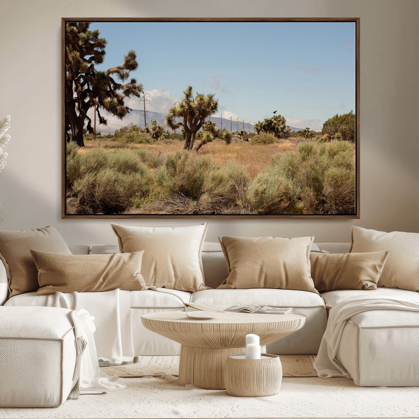16114018-MGV-CV-36X24-Joshua Tree Wall Art Canvas Print, Framed Desert Landscape Art Picture Print, Mountain Horizon Perfect Southwestern Boho Decor