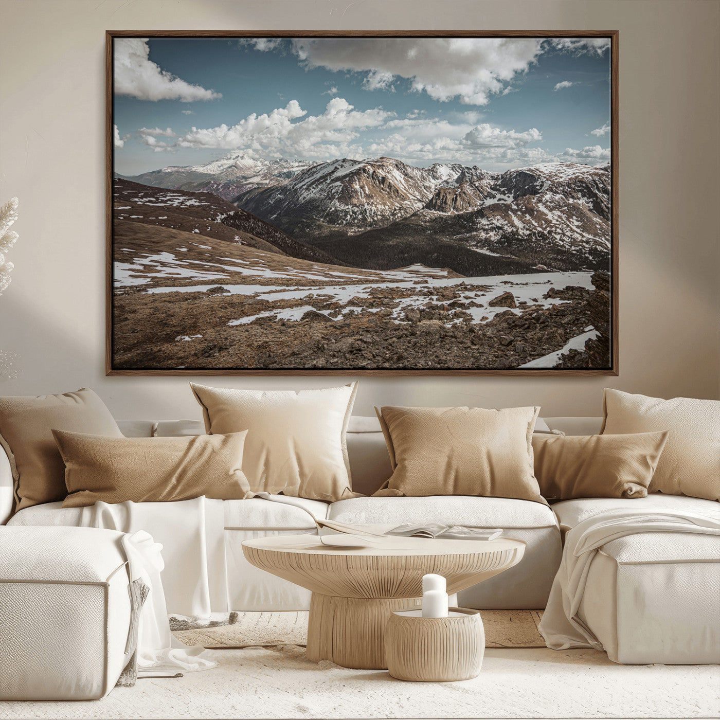 44565953-MGV-FC-36X24_Walnut-Mountain Landscape Wall Art Canvas Print, Framed Snowy Peaks Art Picture Print, Rugged Highlands Perfect Rustic Adventure Decor