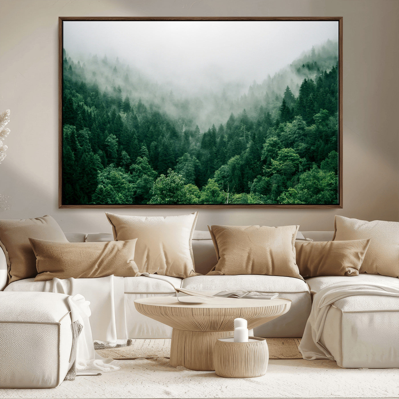 45265379-MGV-CV-36X24-Misty Forest Wall Art – Green Mountain Pine Tree Landscape Canvas Print, Nature Photography Artwork Home Decor for Bedroom, Living