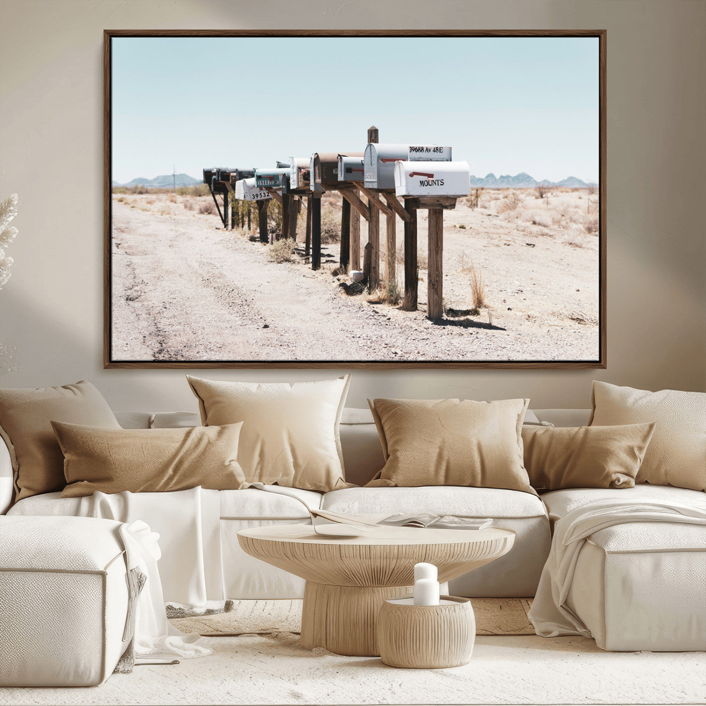 54616109-MGV-CV-36X24-Desert Mailboxes Wall Art – Rustic Rural Roadside Photography Canvas Print, American Southwest Landscape Home Decor for Living