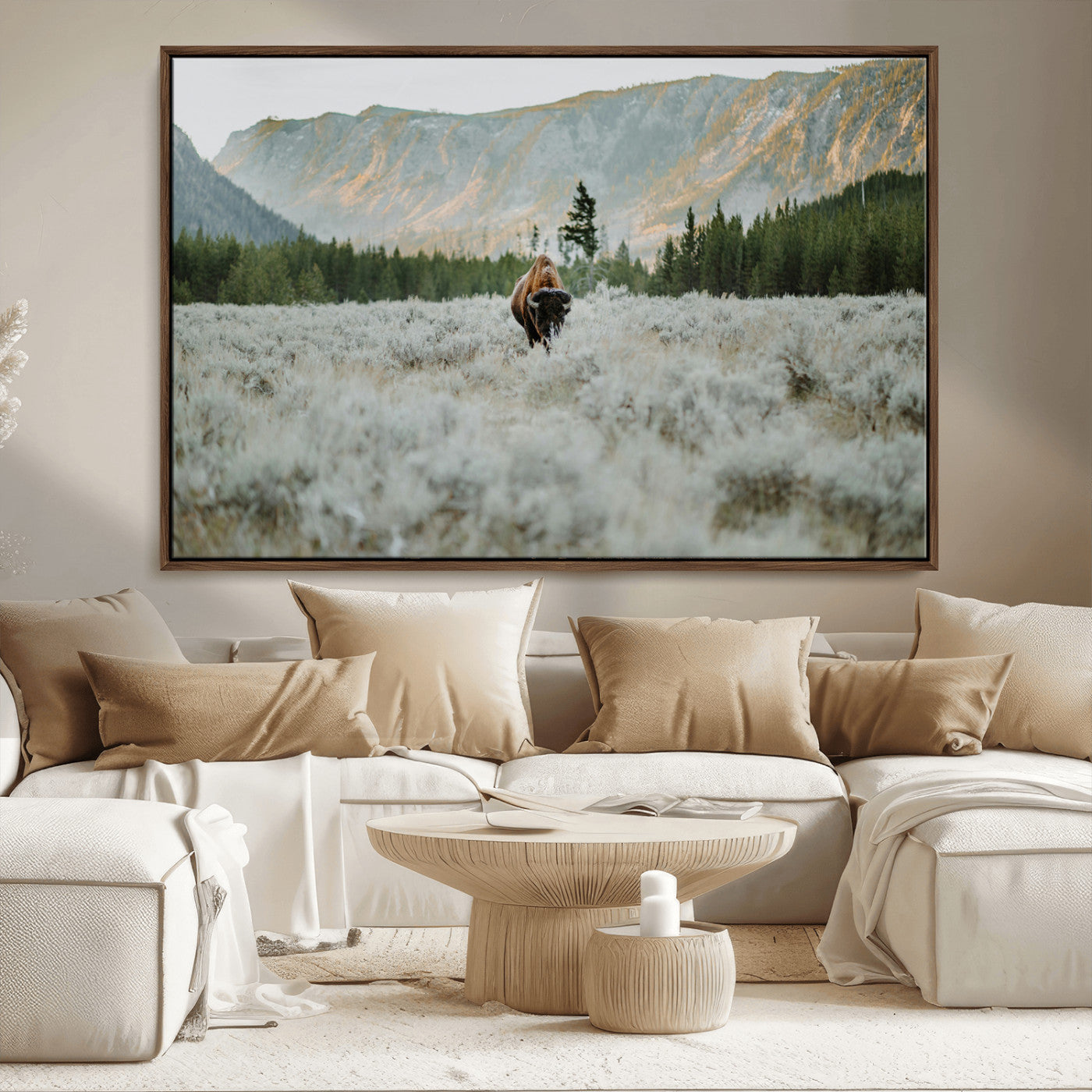 41674074-MGV-CV-36X24-Bison Wall Art – American Buffalo Wildlife Photography Canvas Print, Western Mountain Landscape Artwork Rustic Nature Decor for