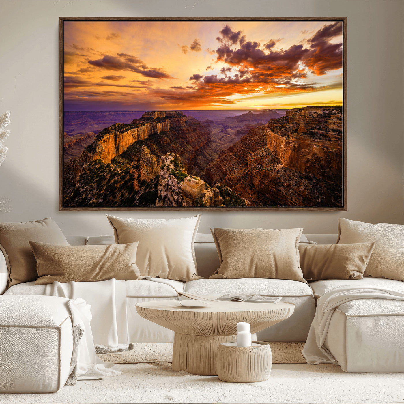75573843-MGV-CV-36X24-Grand Canyon Sunset Wall Art – Panoramic Canyon Landscape Canvas Print, Dramatic Desert Cliffs Artwork, Nature Inspired Scenic