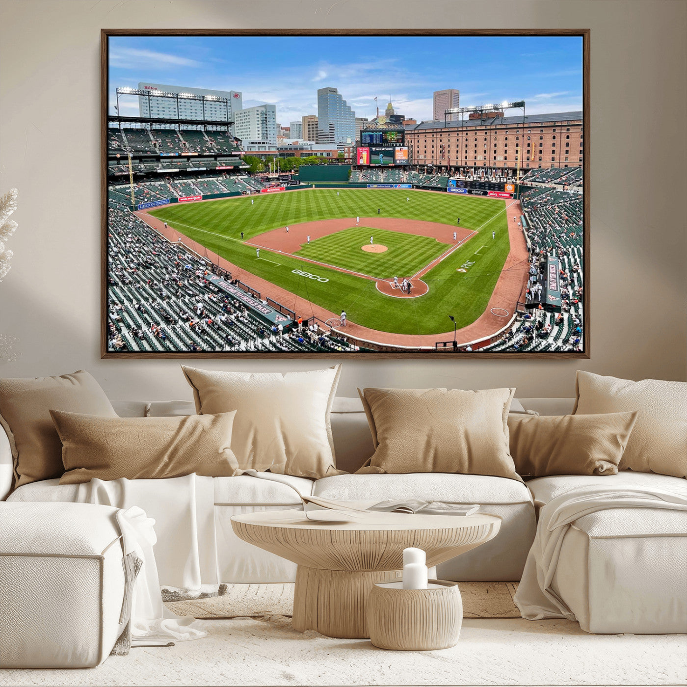 76426407-MGV-CV-36X24-Baseball Stadium Daytime – Panoramic Ballpark Canvas Wall Art, Sports Decor for Office, Man Cave, Game Room, Sports Bar, Baseball