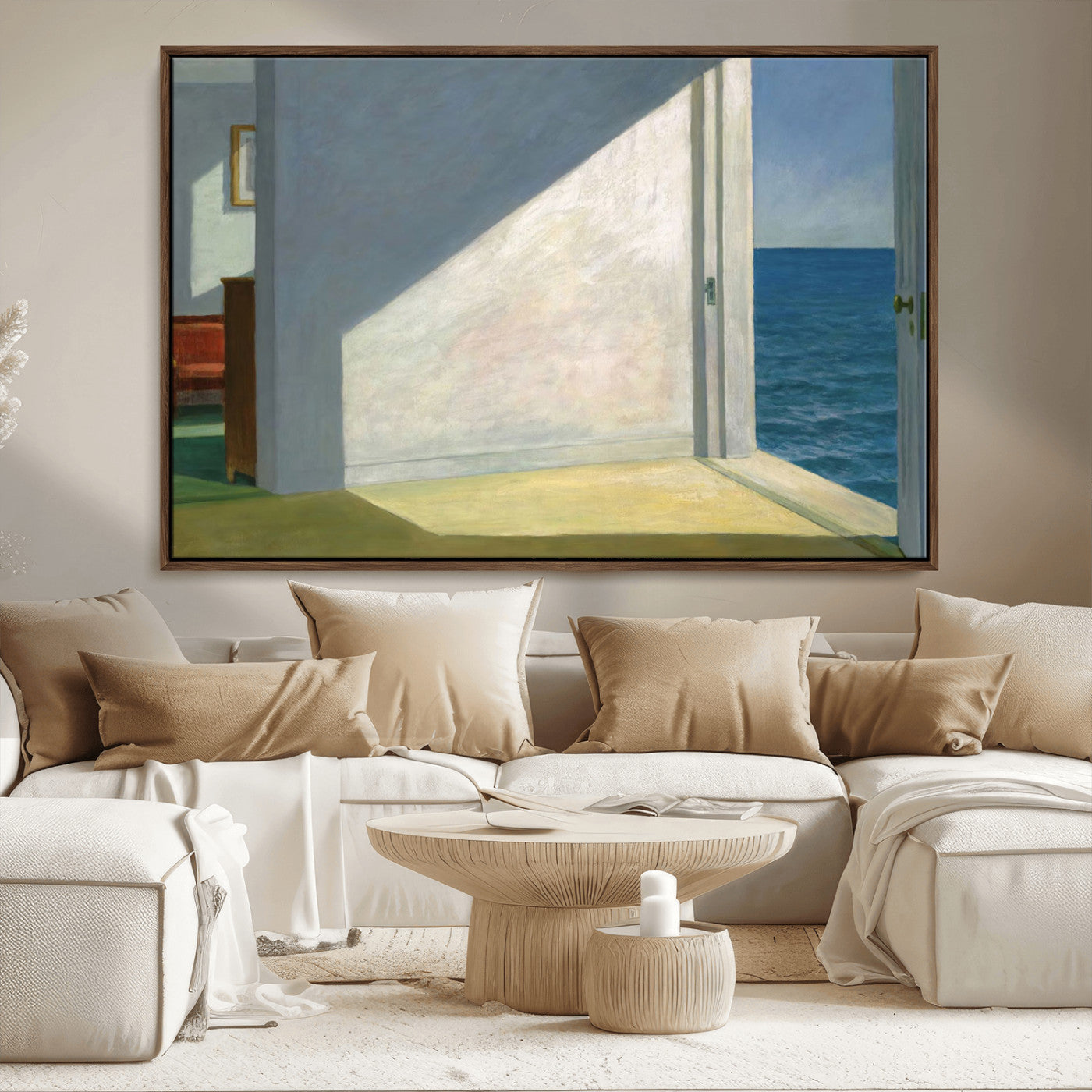 34188481-MGV-CV-36X24-Coastal Sunlight Wall Art – Minimalist Ocean View Canvas Print, Serene Beach House Inspired Decor for Bedroom, Living Room,