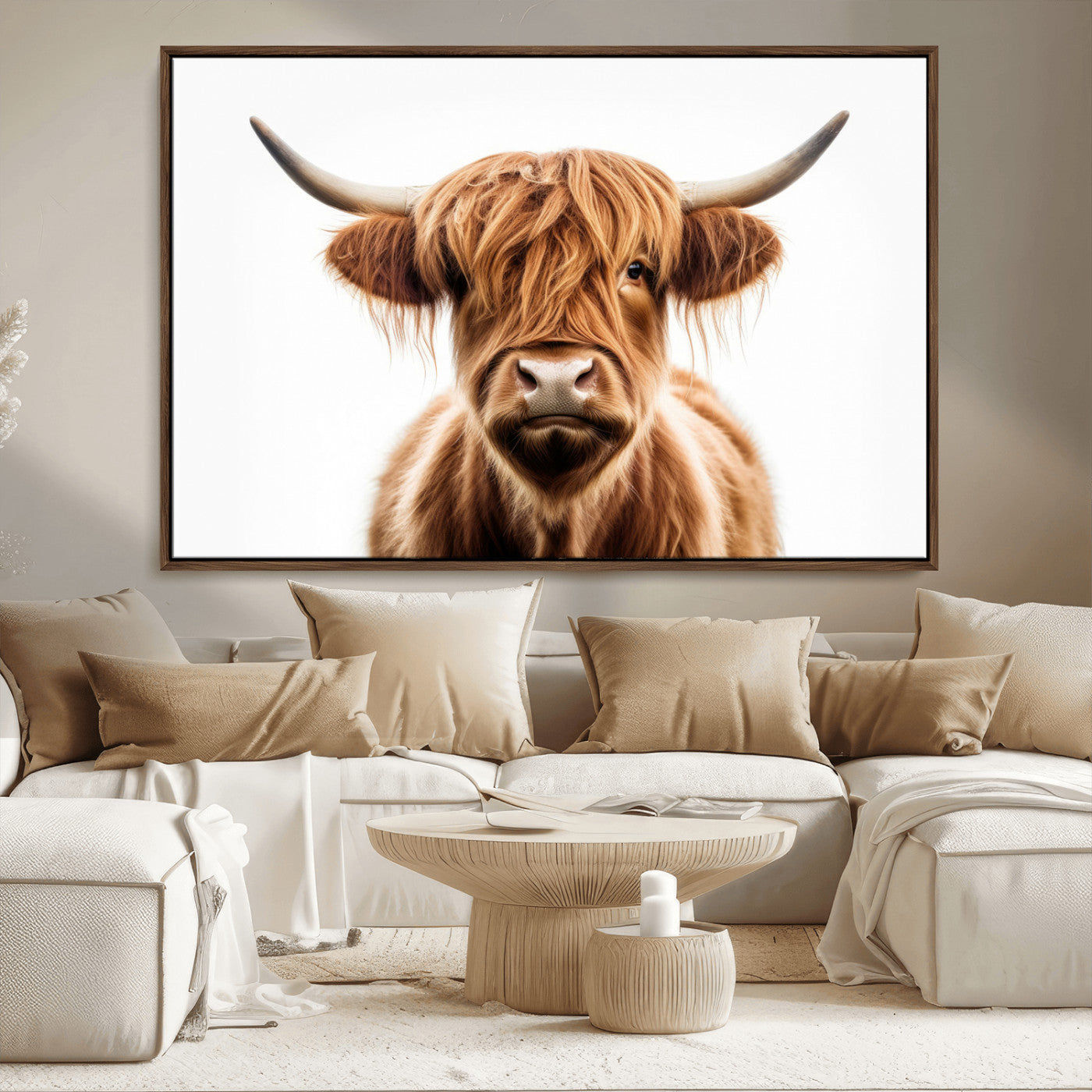 637908607-MGV-FC-93X47-3P_Black-Highland Cow Wall Art Print – Rustic Farmhouse Animal Portrait, Scottish Highland Cattle Canvas, Modern Country Wall Decor for