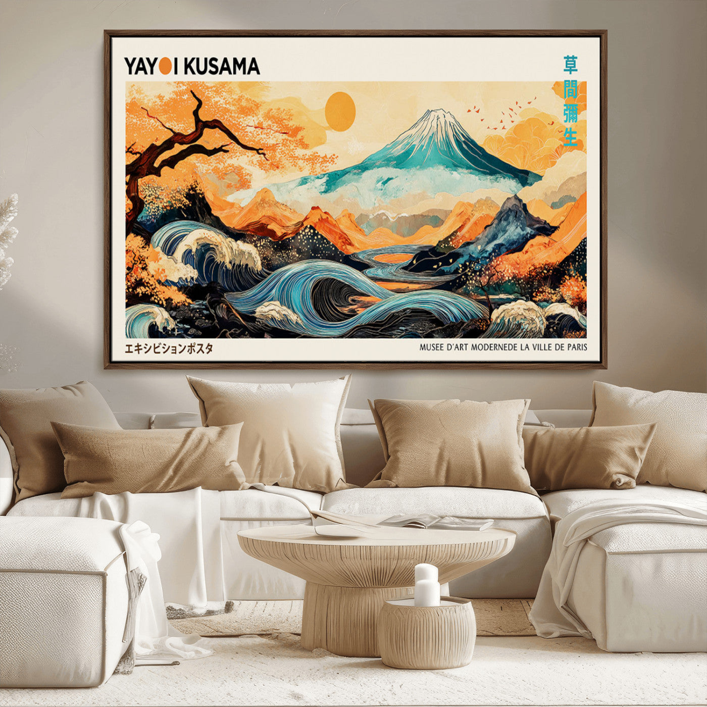 94085549-MGV-CV-36X24-Japanese Wave and Mountain Wall Art – Panoramic Abstract Landscape Canvas Print, Asian Inspired Nature Decor for Living Room,
