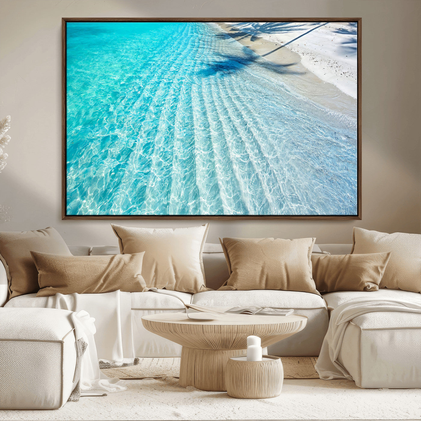 68127042-MGV-CV-36X24-Beach Wall Art – Tropical Ocean Canvas Print, Clear Water and White Sand Photography Decor for Bedroom, Living Room, Office,