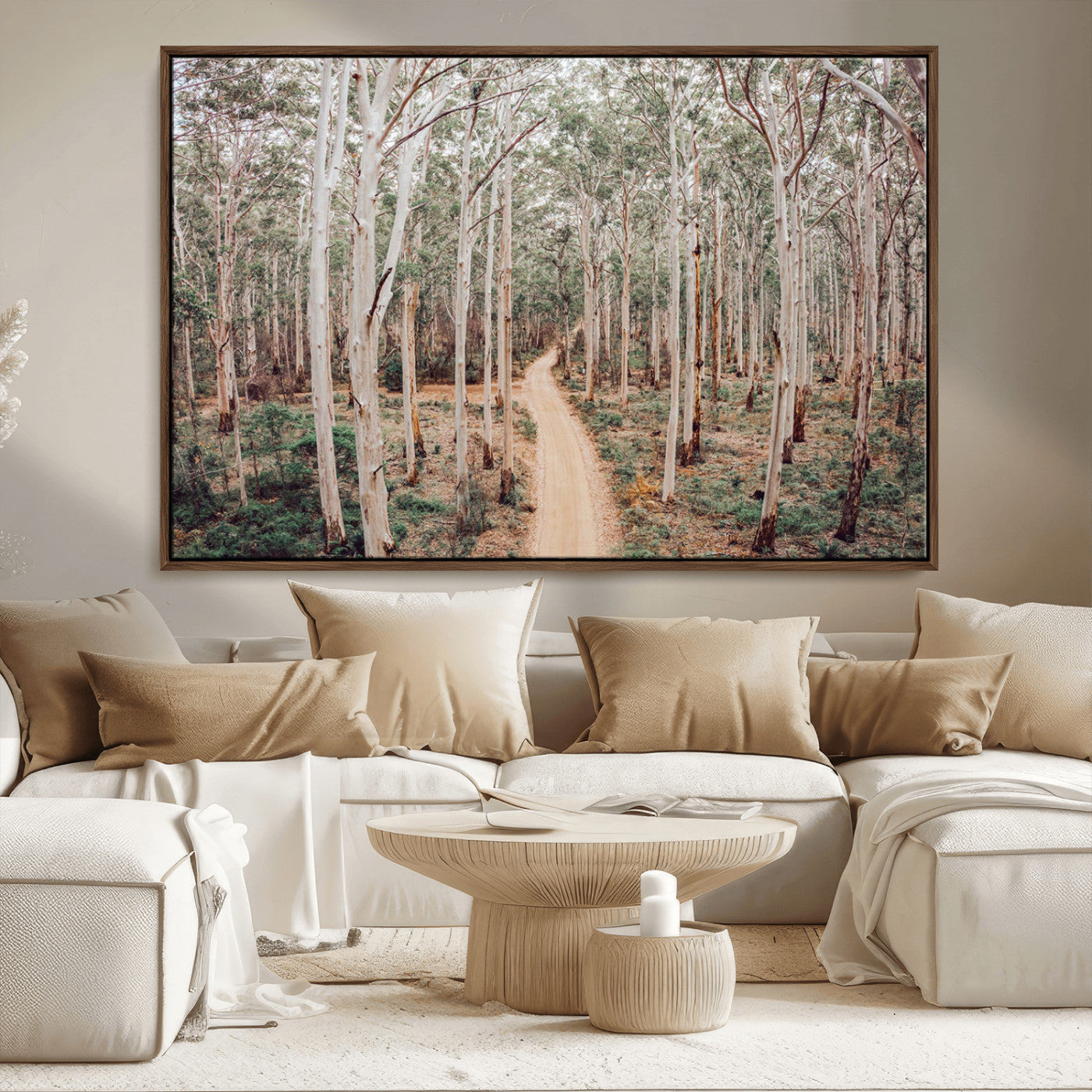 24760563-MGV-FC-36X24_Walnut-Forest Wall Art – Tranquil Woodland Path Canvas Print, Scenic Nature Photography Decor for Bedroom, Living Room, Office, Cabin or