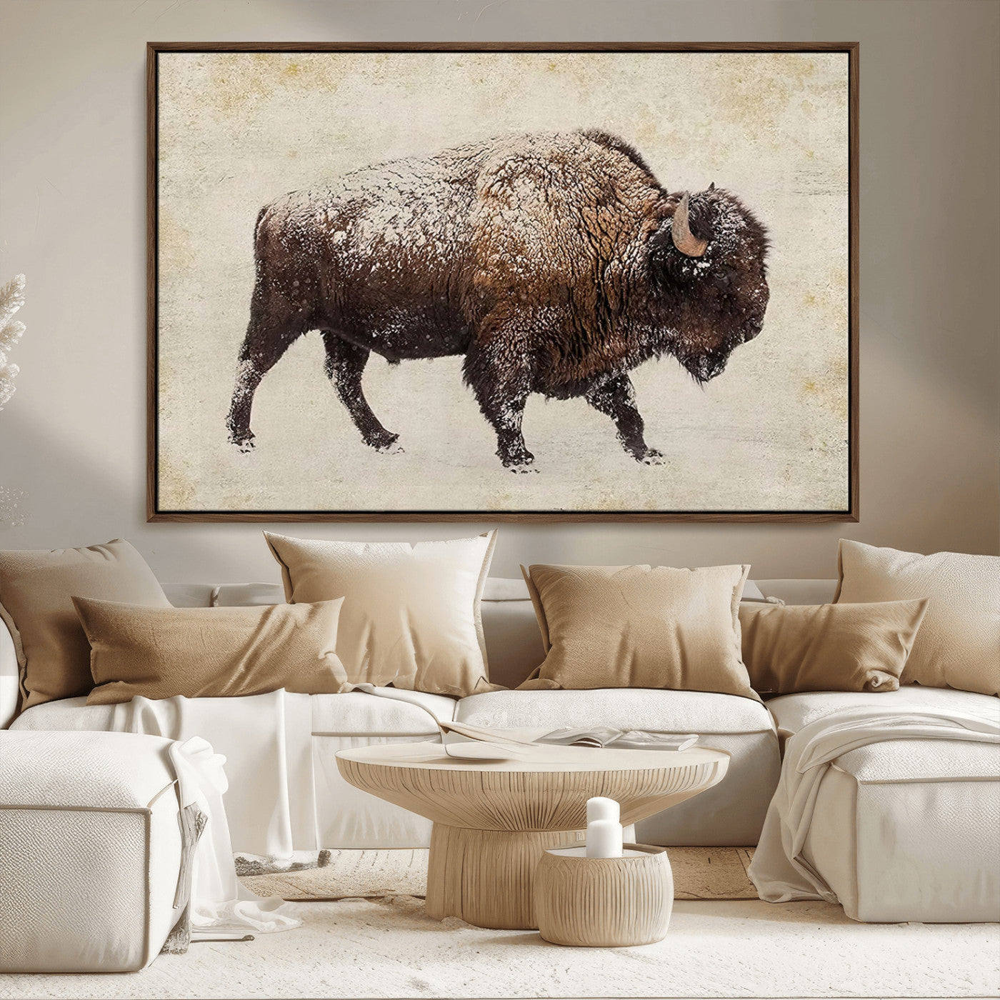 54810031-MGV-CV-36X24-Western Wall Art – Snow Covered Bison Canvas Print, Rustic Wildlife Photography Decor for Bedroom, Living Room, Office, Lodge,