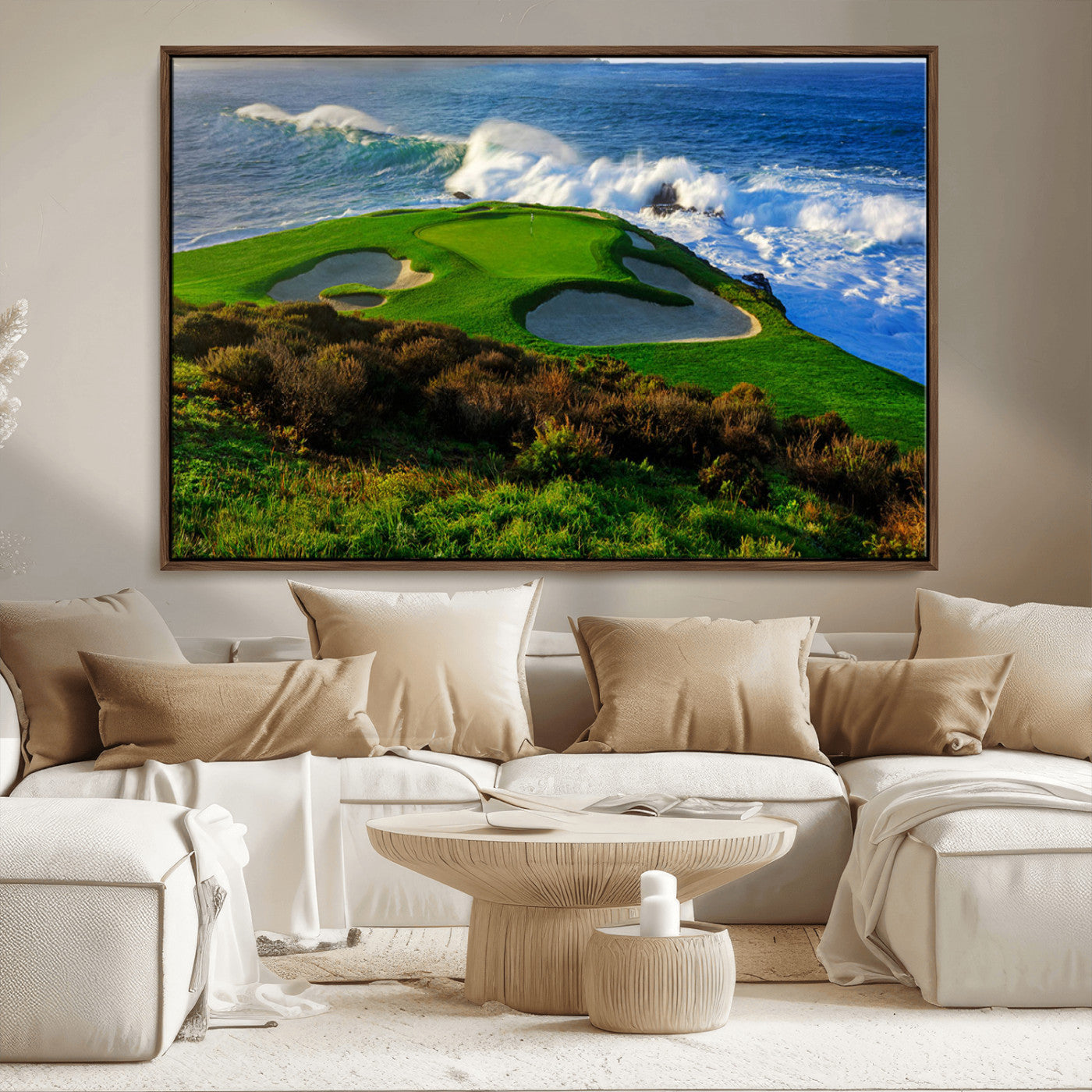 13644055-MGV-FC-36X24_Walnut-Golf Wall Art – Oceanfront Green Canvas Print, Scenic Coastal Course Photography Decor for Bedroom, Living Room, Office, Sports