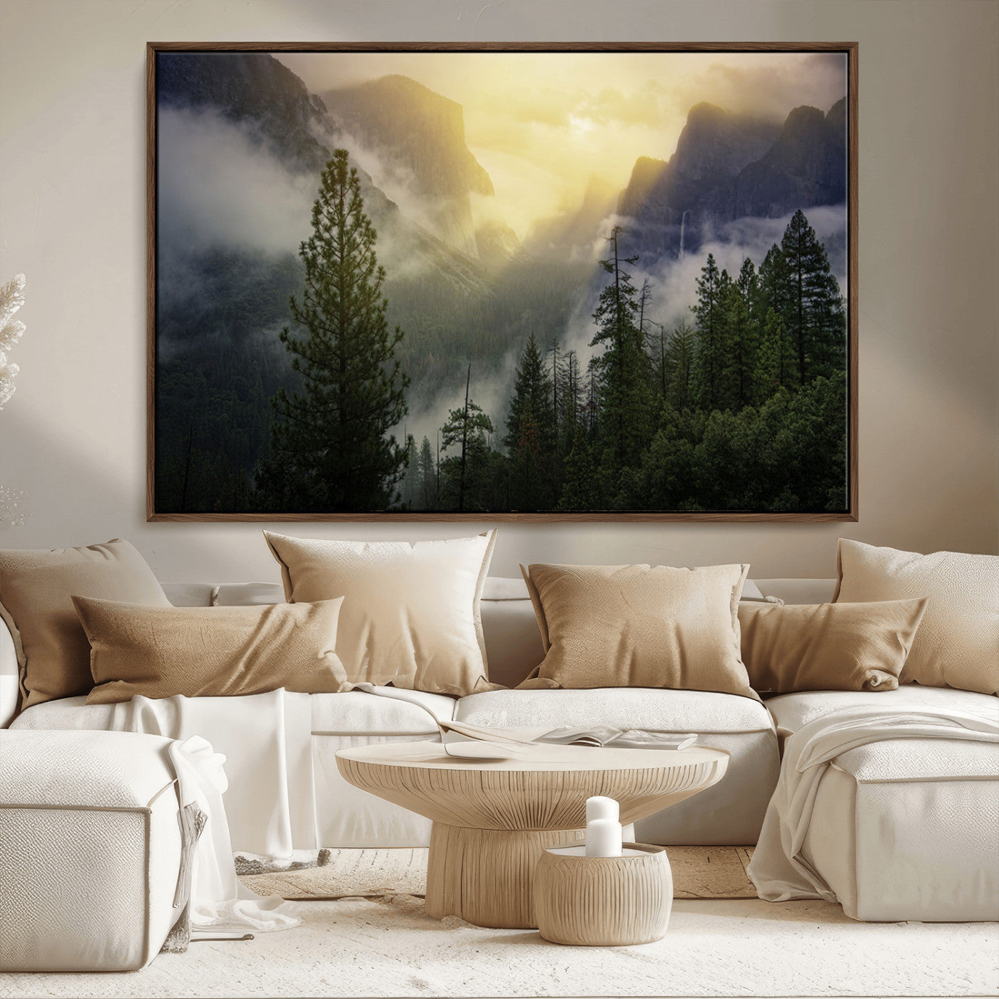 38316884-MGV-CV-36X24-Landscape Wall Art – Misty Mountain Valley Canvas Print, Scenic Pine Forest and Sunrise Photography Decor for Bedroom, Living